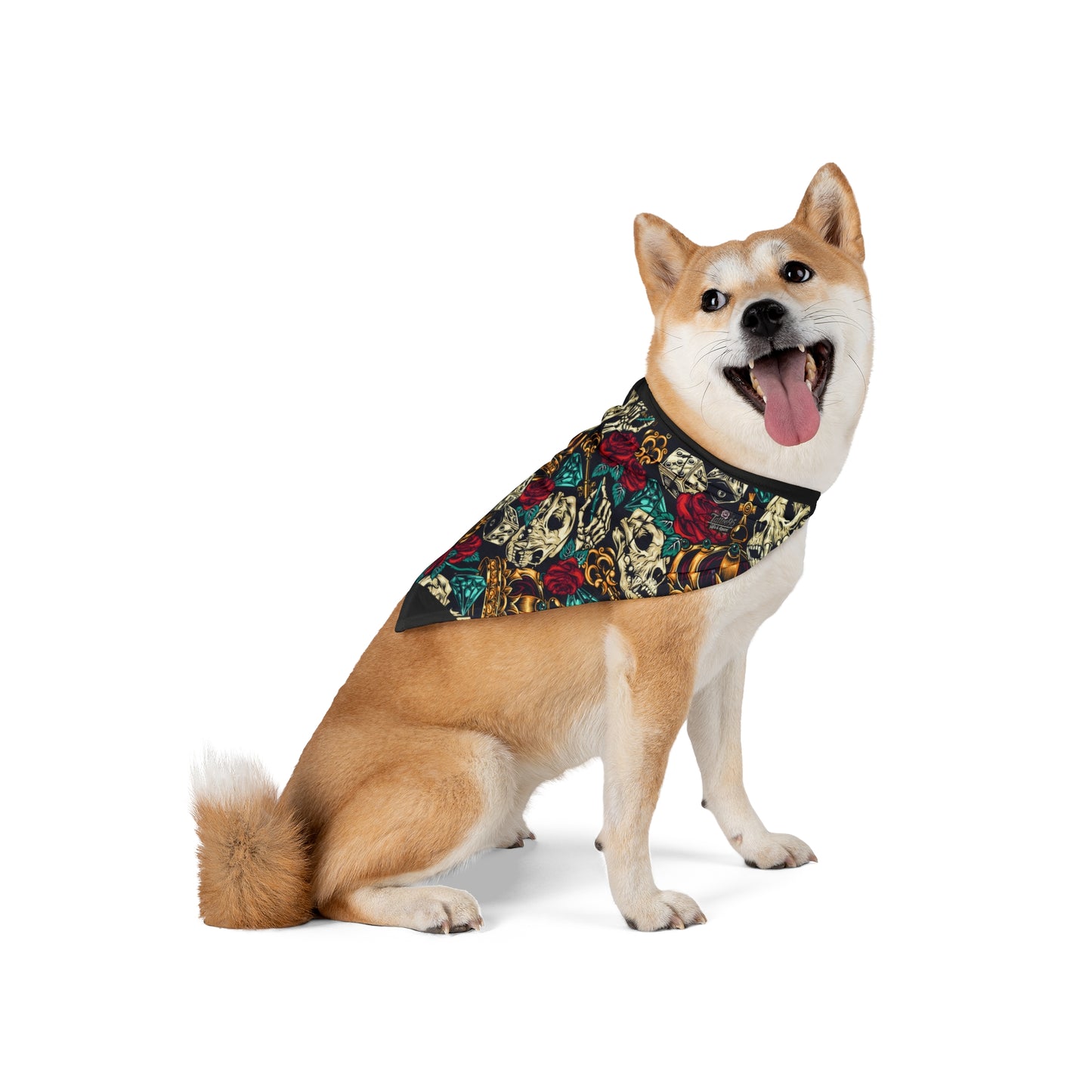 Skull & Roses Crown Pet Bandana — Edgy Rocker Dog Scarf