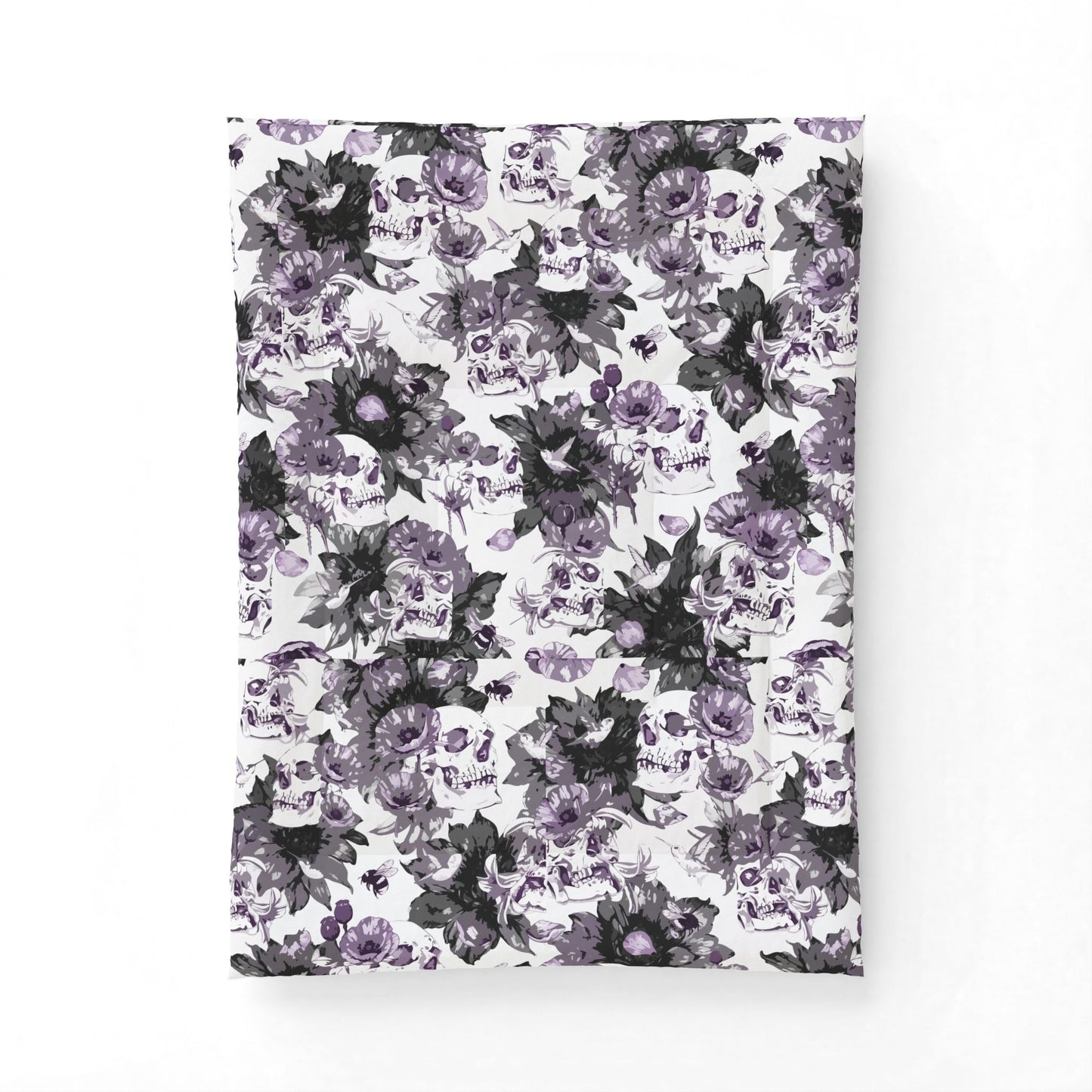 Purple Floral Skull Cotton Comforter — Gothic Botanical Bedspread