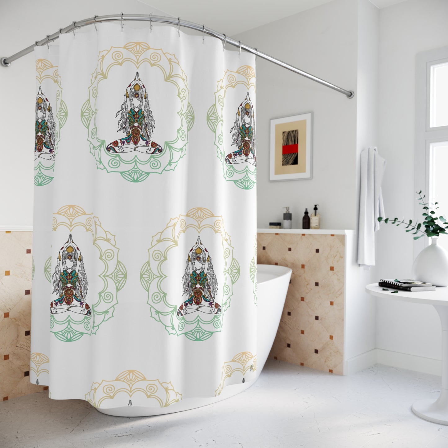 Yoga Goddess Meditation Lotus Mandala - tattoo artwork Shower Curtain
