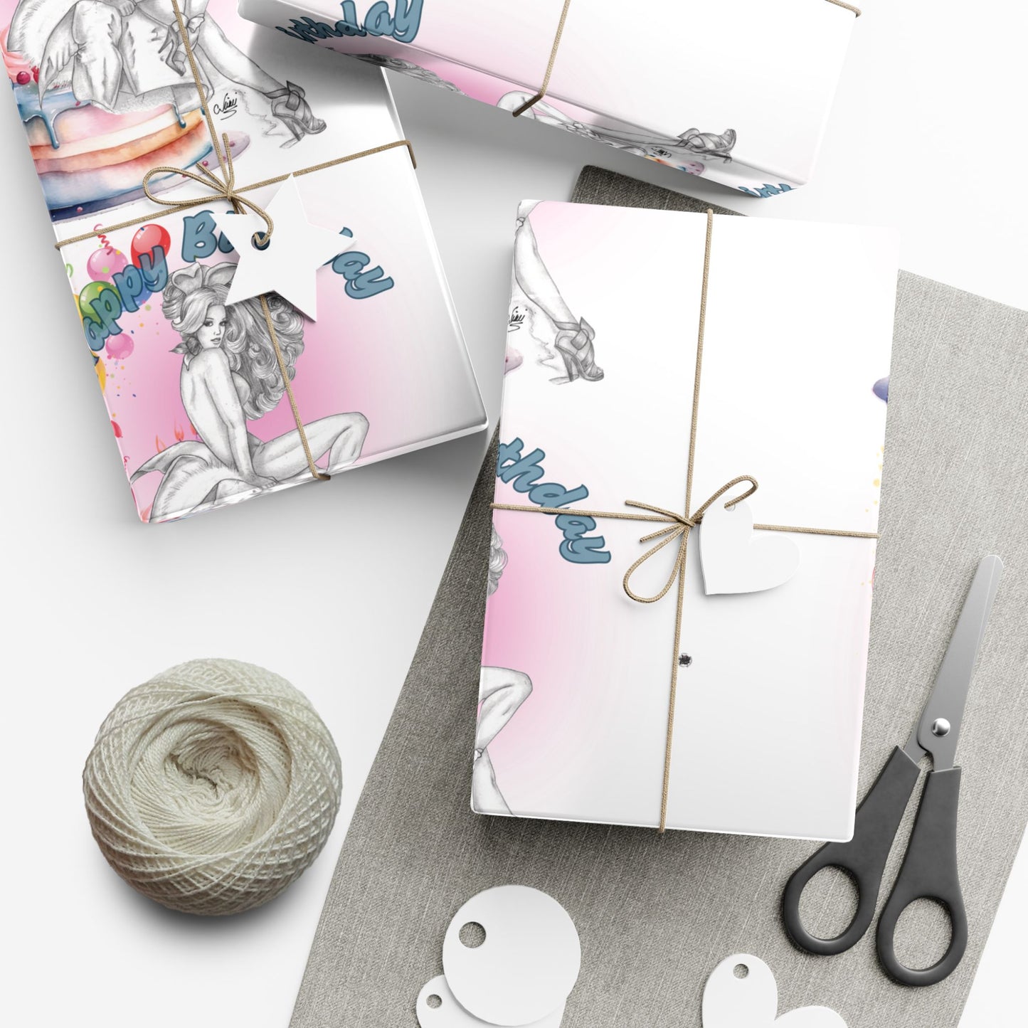 Gift Wrapping Paper, BIRTHDAY Pretty Bunny Pin Up