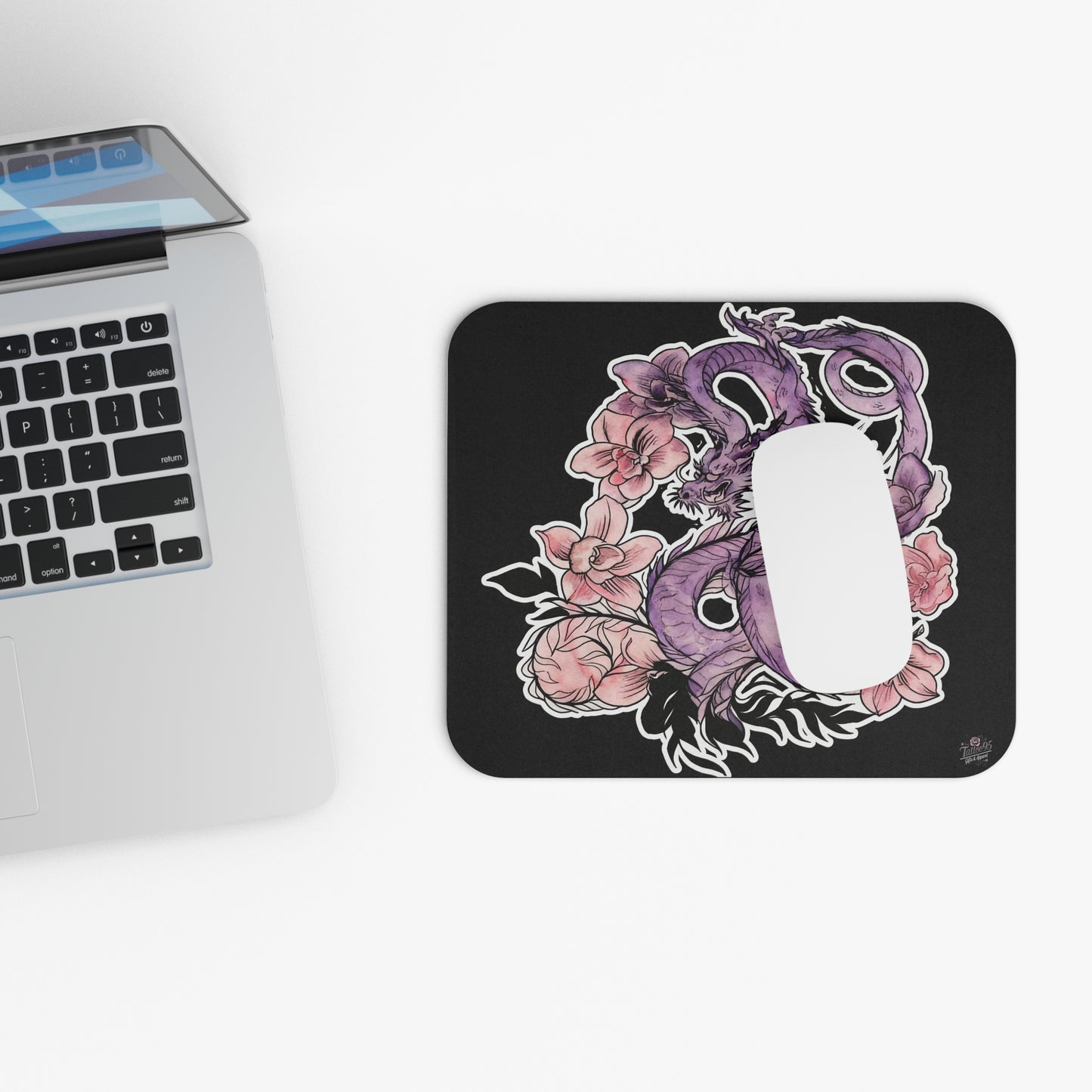 Dragon Orchids - Purple & Black Mouse Pad — Elegant Floral Desk Mat