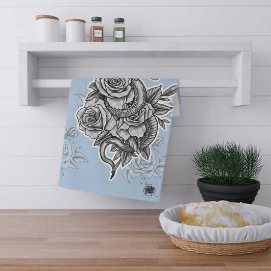 Snake and Roses Tea Towel — Vintage Botanical Sketch Kitchen Towel