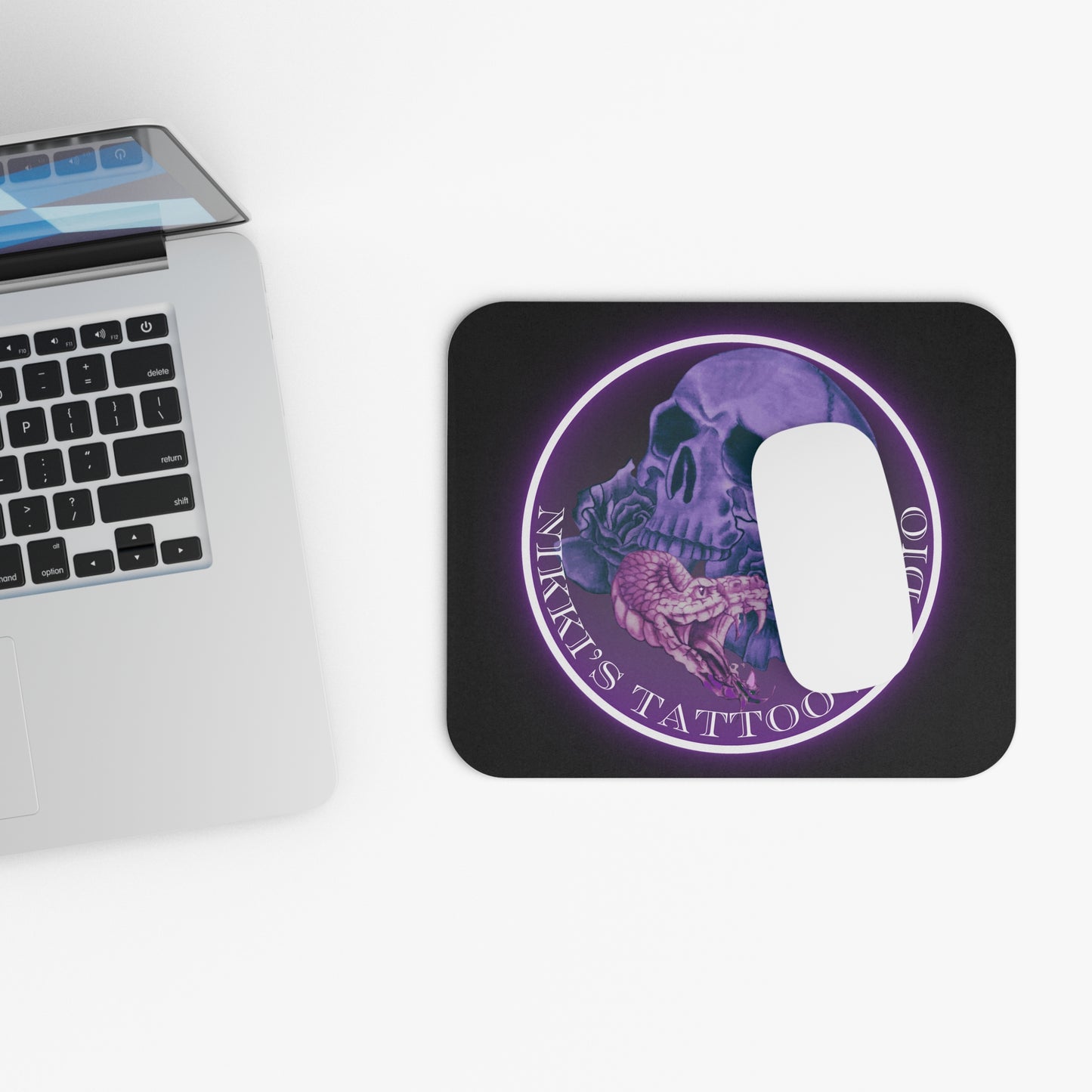Nikki's Tattoo Studio Collection - Skull and Snake Logo - Mouse Pad — Nikki’s Purple & Black Desk Mat
