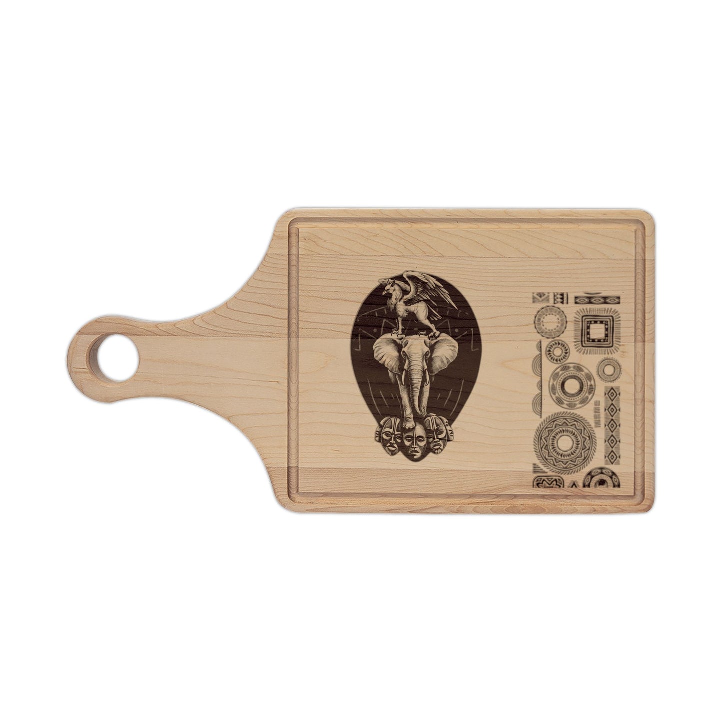 African-Inspired Totem Tattoo Engraved Wooden Cutting Board — Decorative Serving & Chopping Board