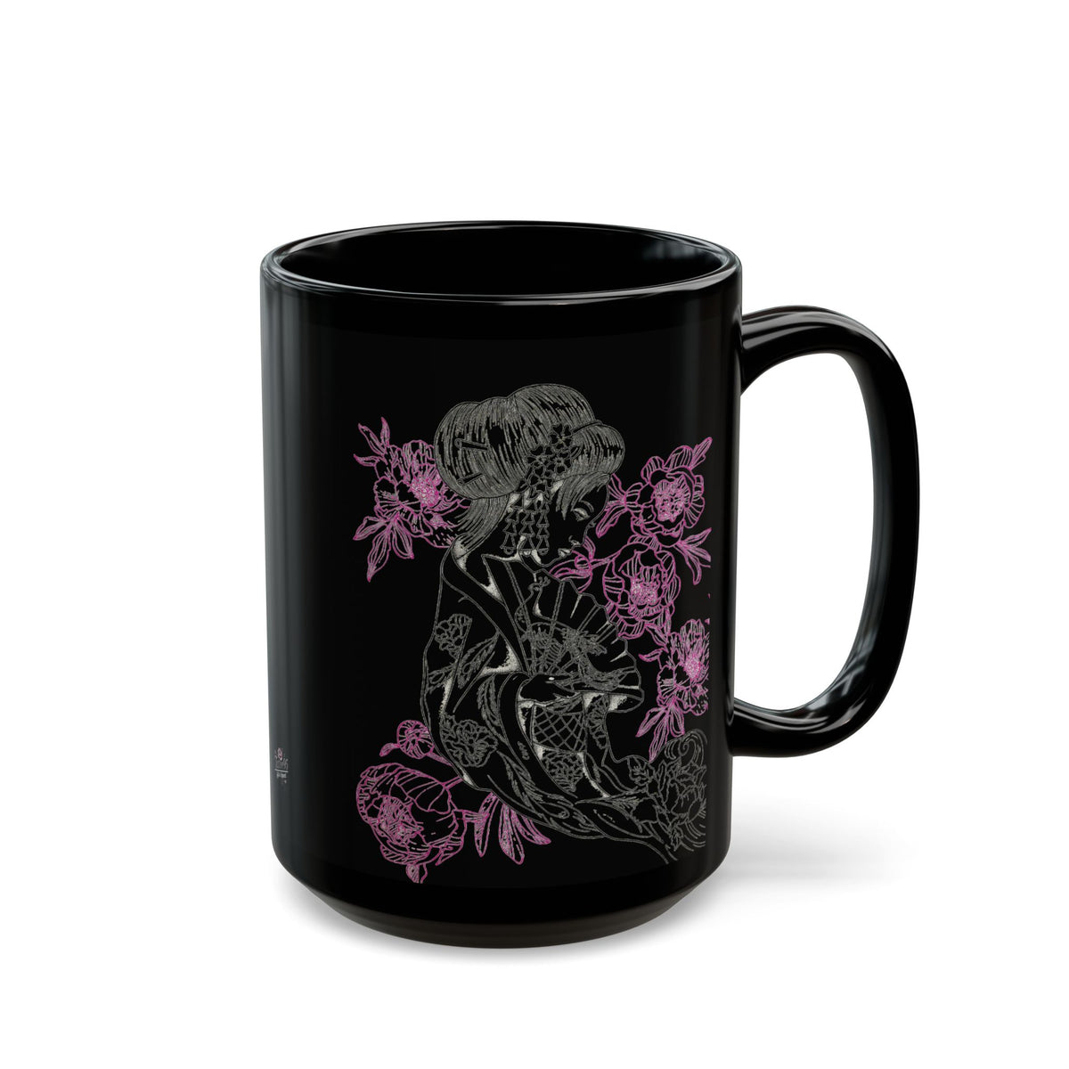 Flowing Geisha Tattoo - Coffee Mug — 11oz & 15oz - Black Background