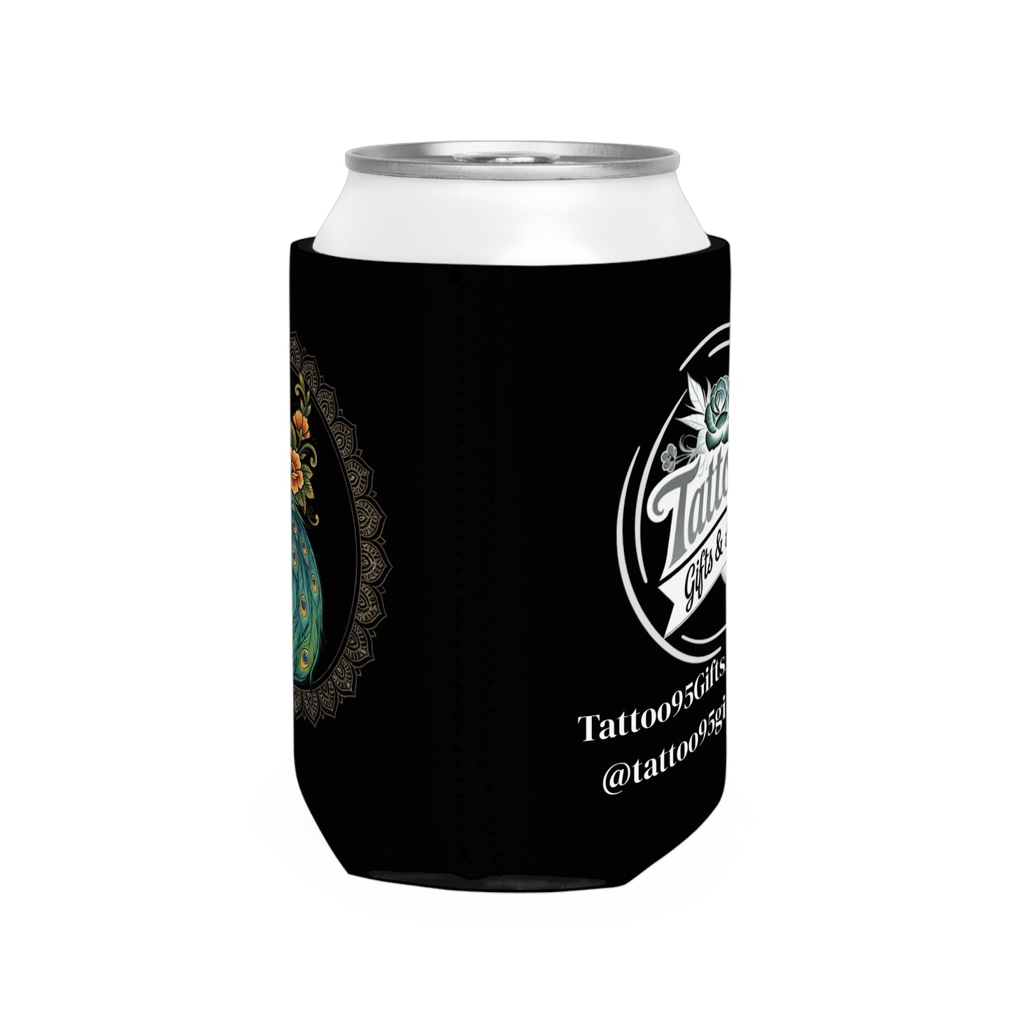 Floral Peacock Mandala - Can Cooler Sleeve — Neoprene 12 oz Insulator