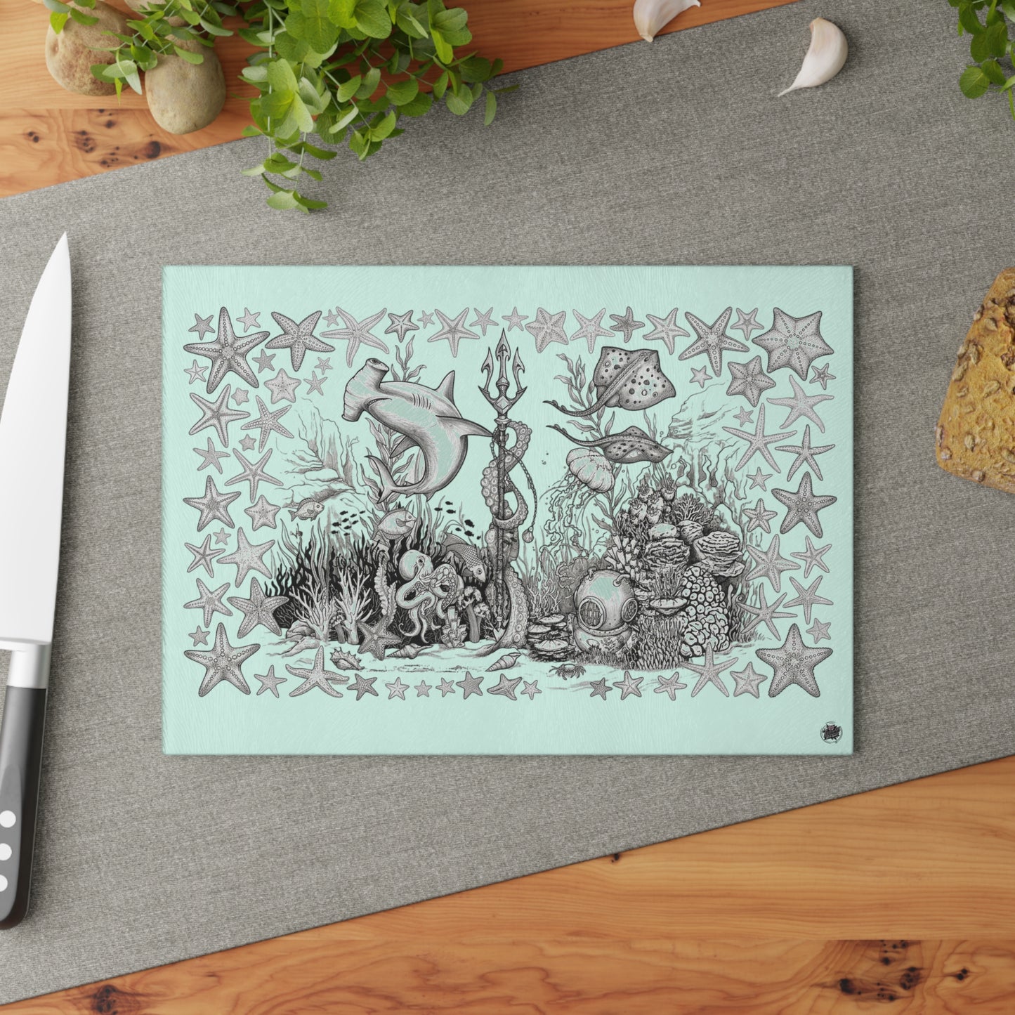Ocean Tattoo Underwater Journey - Glass Cutting Board