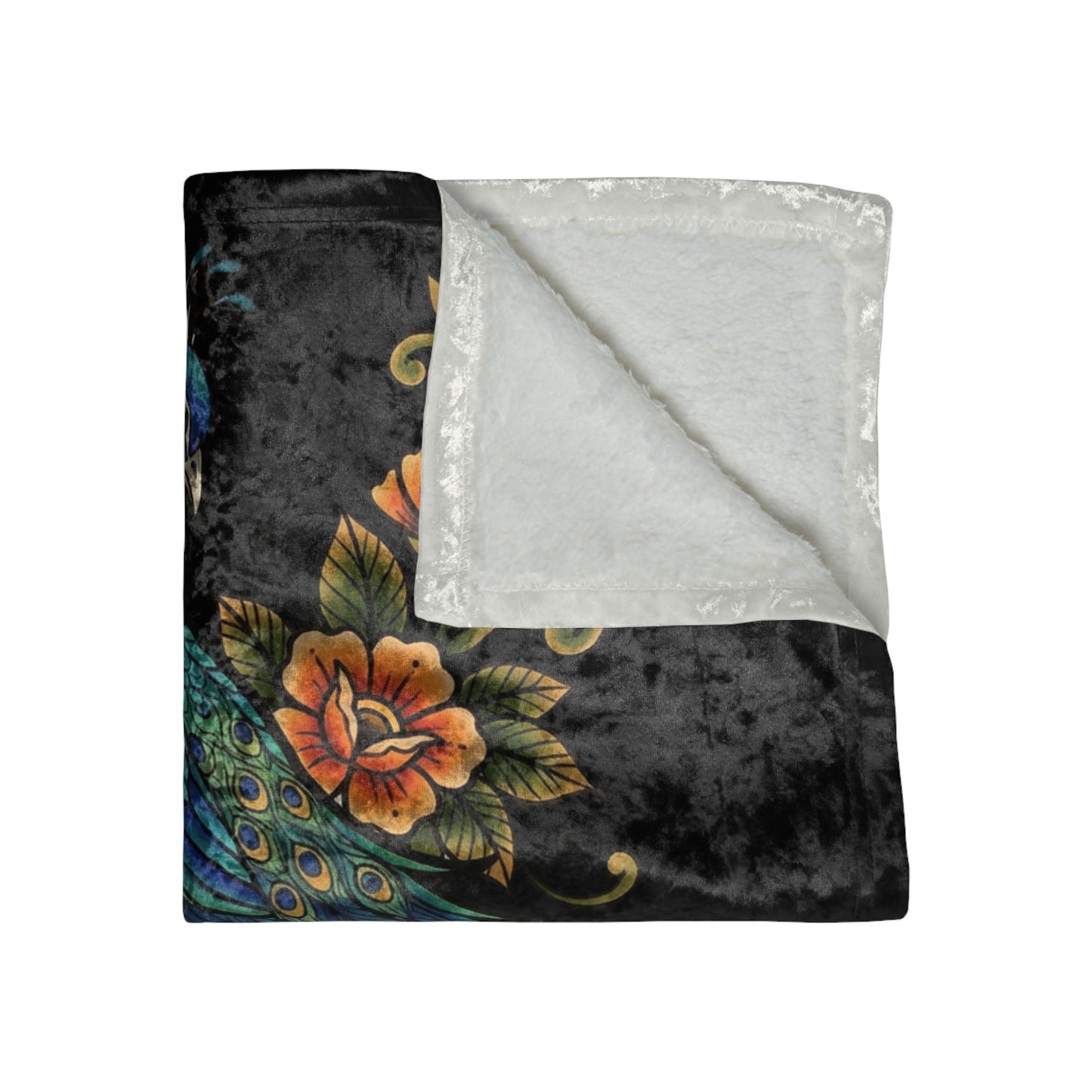 Floral Peacock - Crushed Velvet Blanket (50" x 60")