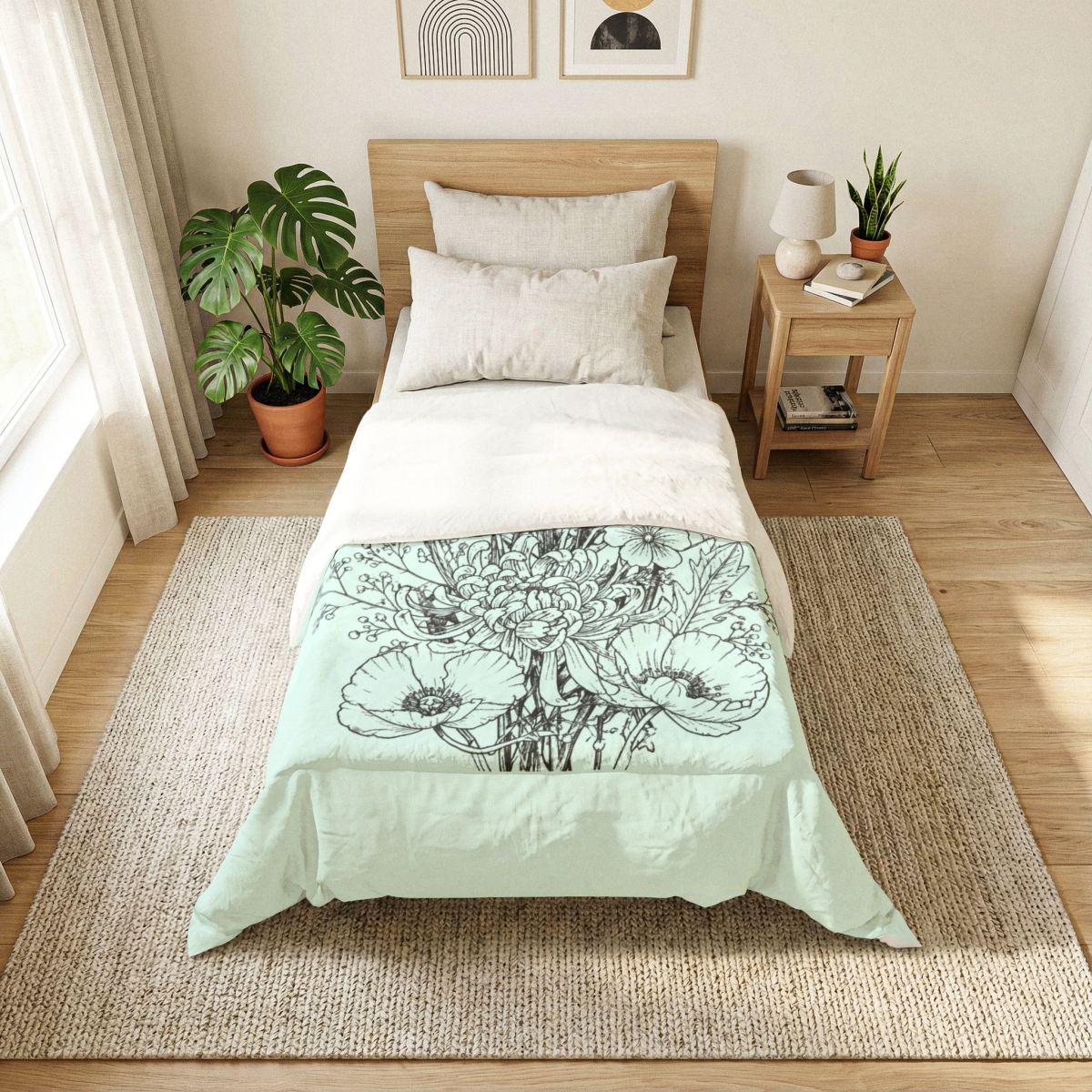 Wildflowers Cotton Comforter — Soft White Down Alternative Duvet Insert