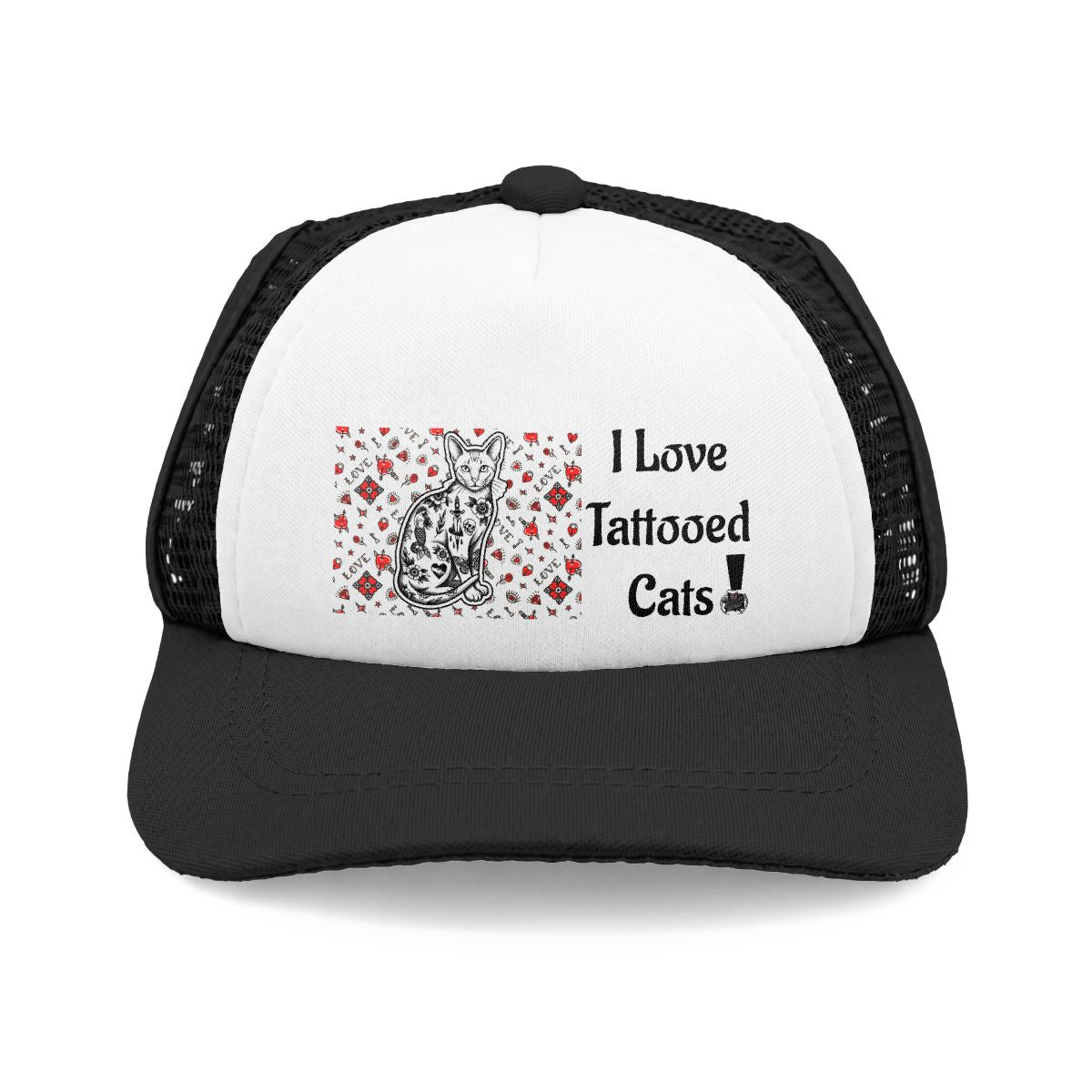 Dog Trucker Hat — "I Love Tattooed Cats" Graphic Cat Lover Cap