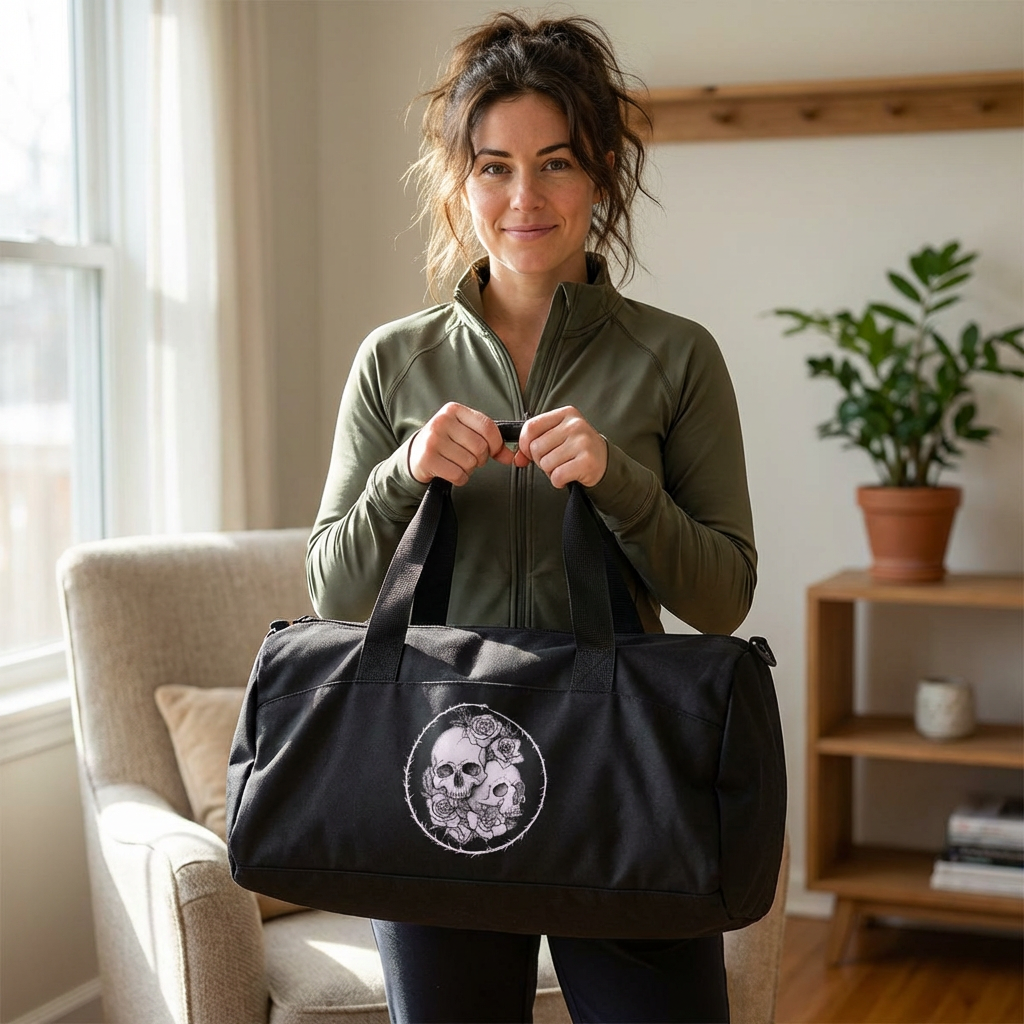 Roses Skull Pair - Gym Bag — Floral Skull Duffle for Gym, Travel & Fitness