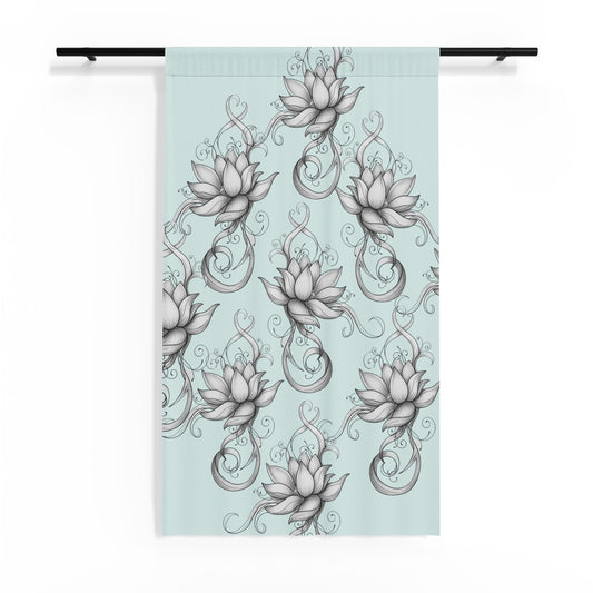 Lotus Vines on Teal Sheer Window Curtain - Lightweight Semi-Transparent Panel (50" x 84")