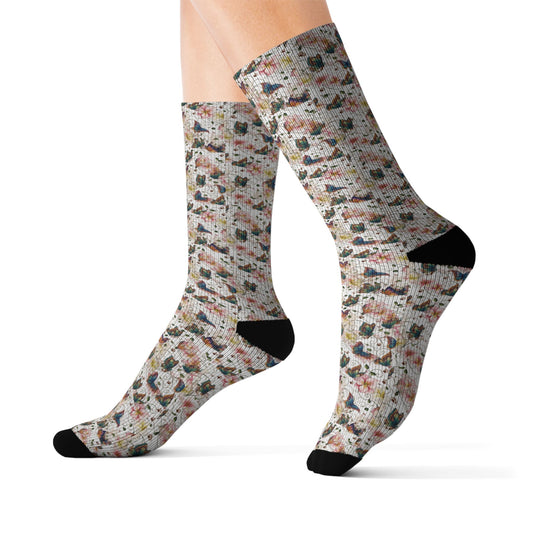 Lillies & Kitties Sublimation Socks — Lightweight All-Over Print Crew Socks