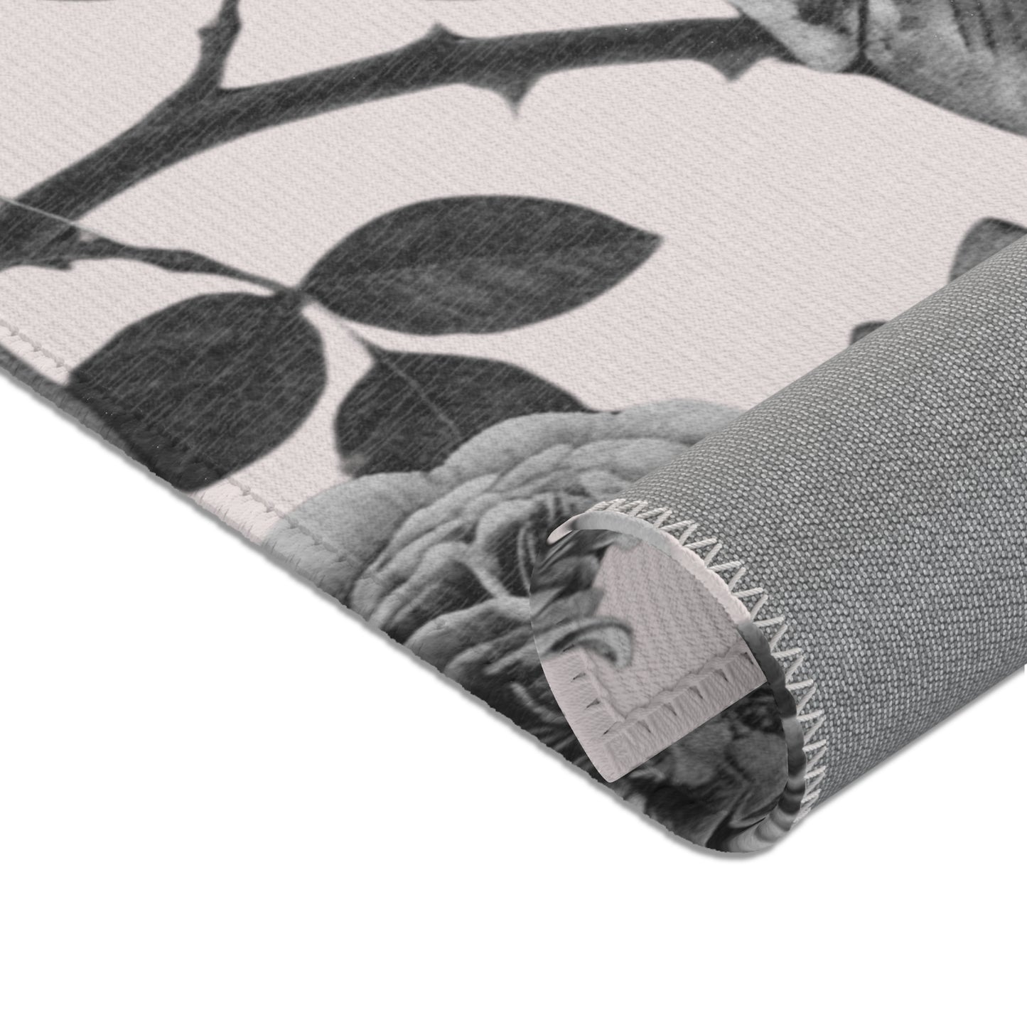 Vintage Botanical Moth Area Rug – Monochrome Floral Accent Rug