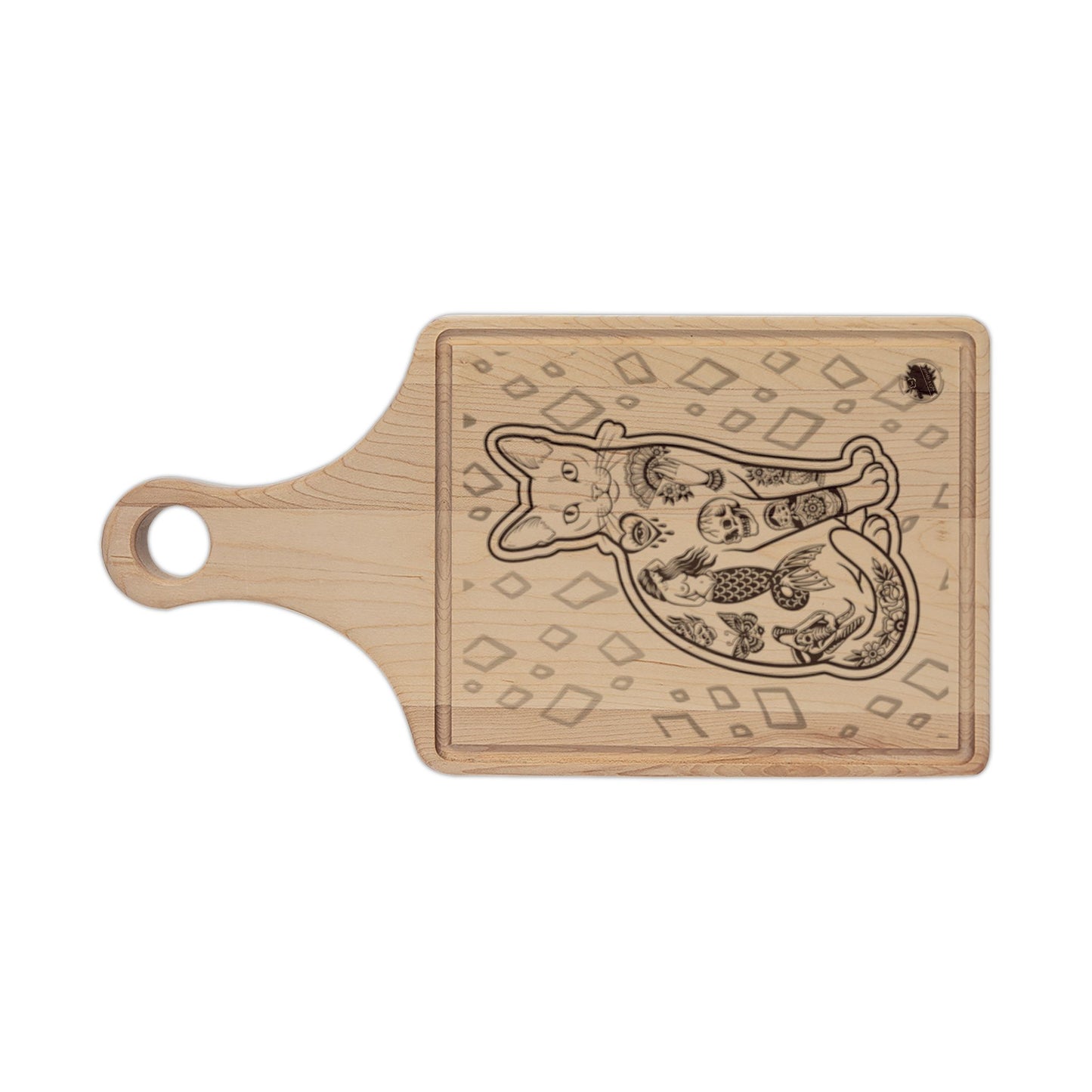 Tattooed Cat Original Tattoo Artwork - Engraved Cutting Board — Decorative Serving & Chopping Board