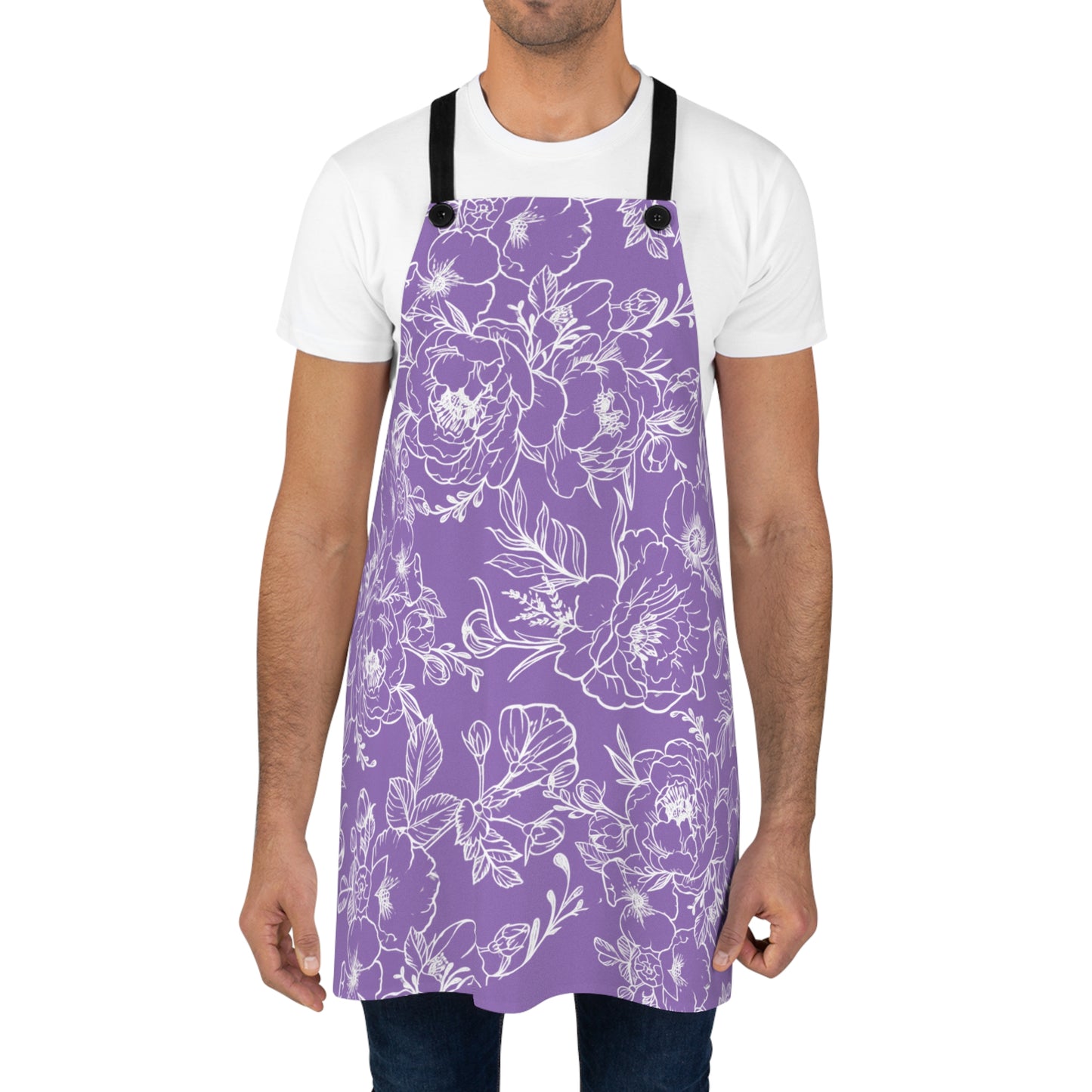 Peonies Tattoo - Apron - White Floral Design on Light Purple