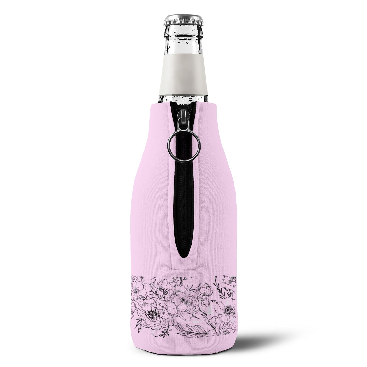 Flowing Geisha Zip-Up Bottle Cooler Sleeve — Insulated Glass Bottle Koozie for Weddings & Events