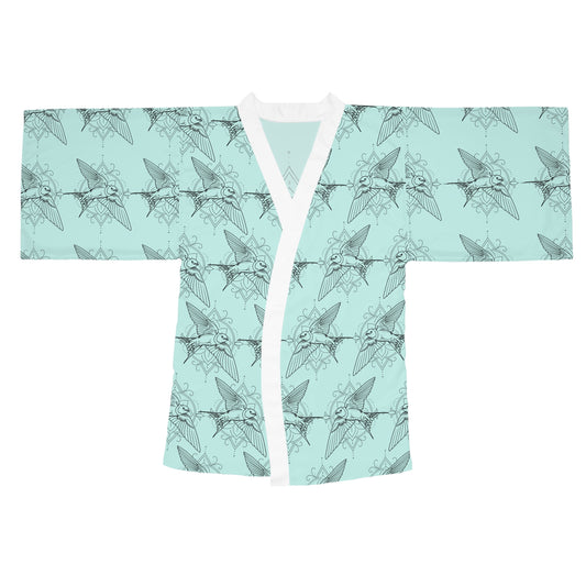 Swallow Bird Print Kimono Robe — Mid-Length Bell Sleeve Lounge & Evening Wrap