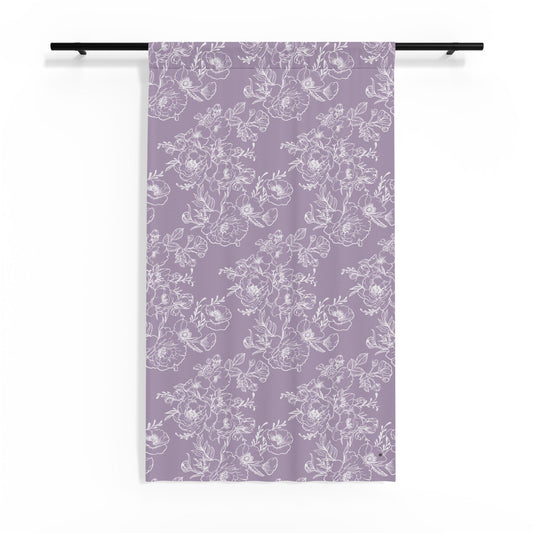 Peonies Tattoo Artwork (White) on Purple Sheer Curtain, 50" x 84"