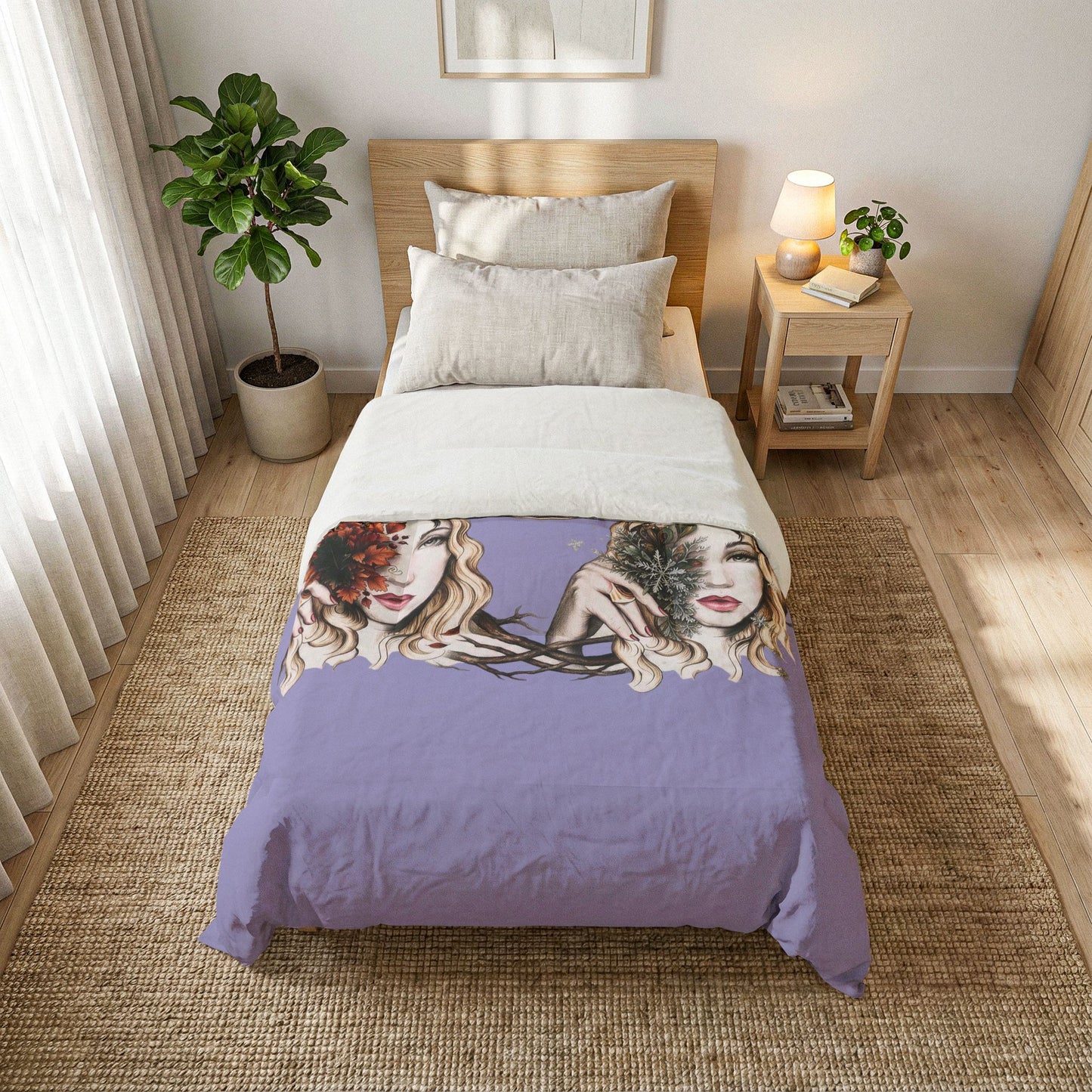 4 Seasons Celtic Ladies Cotton Comforter - Soft White Down Alternative Duvet - Celtic Art Style Bedding