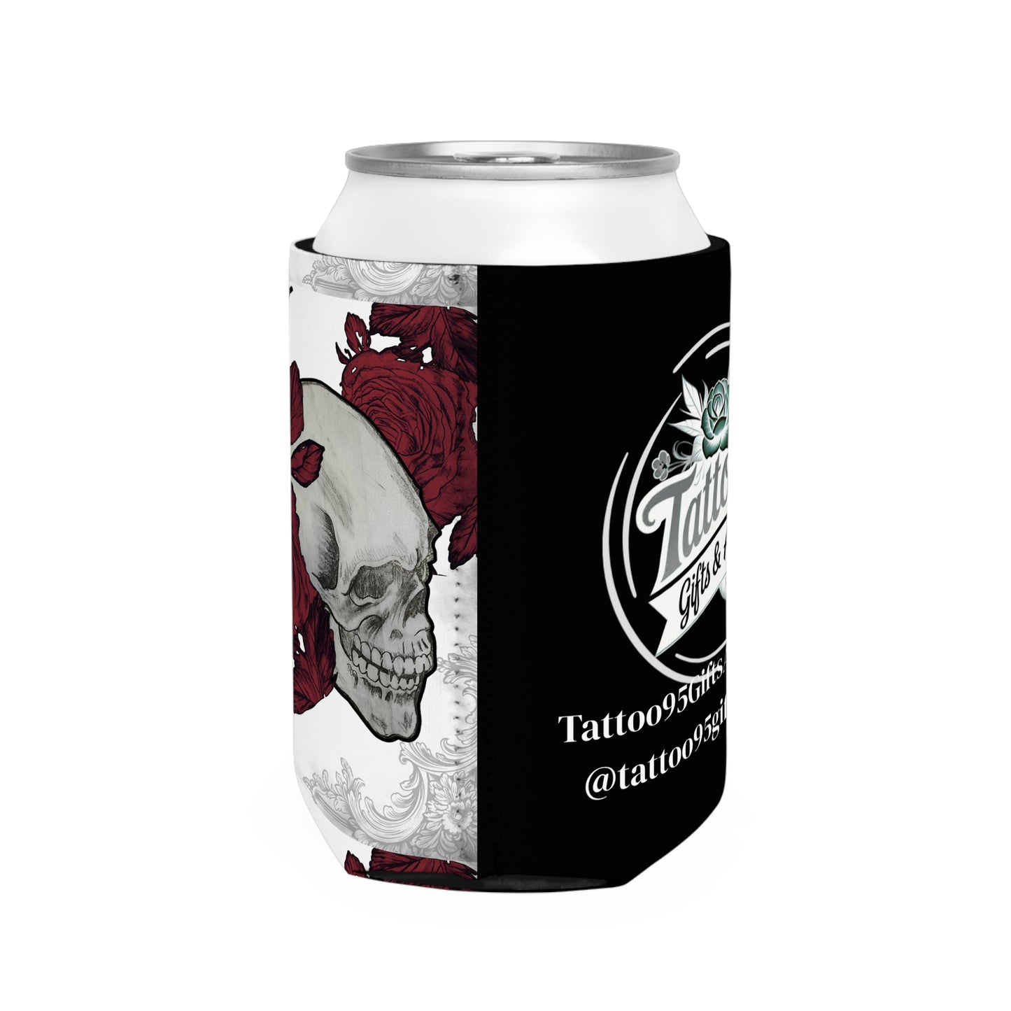 Skulls and Roses design, Can Cooler Sleeve, Coozie