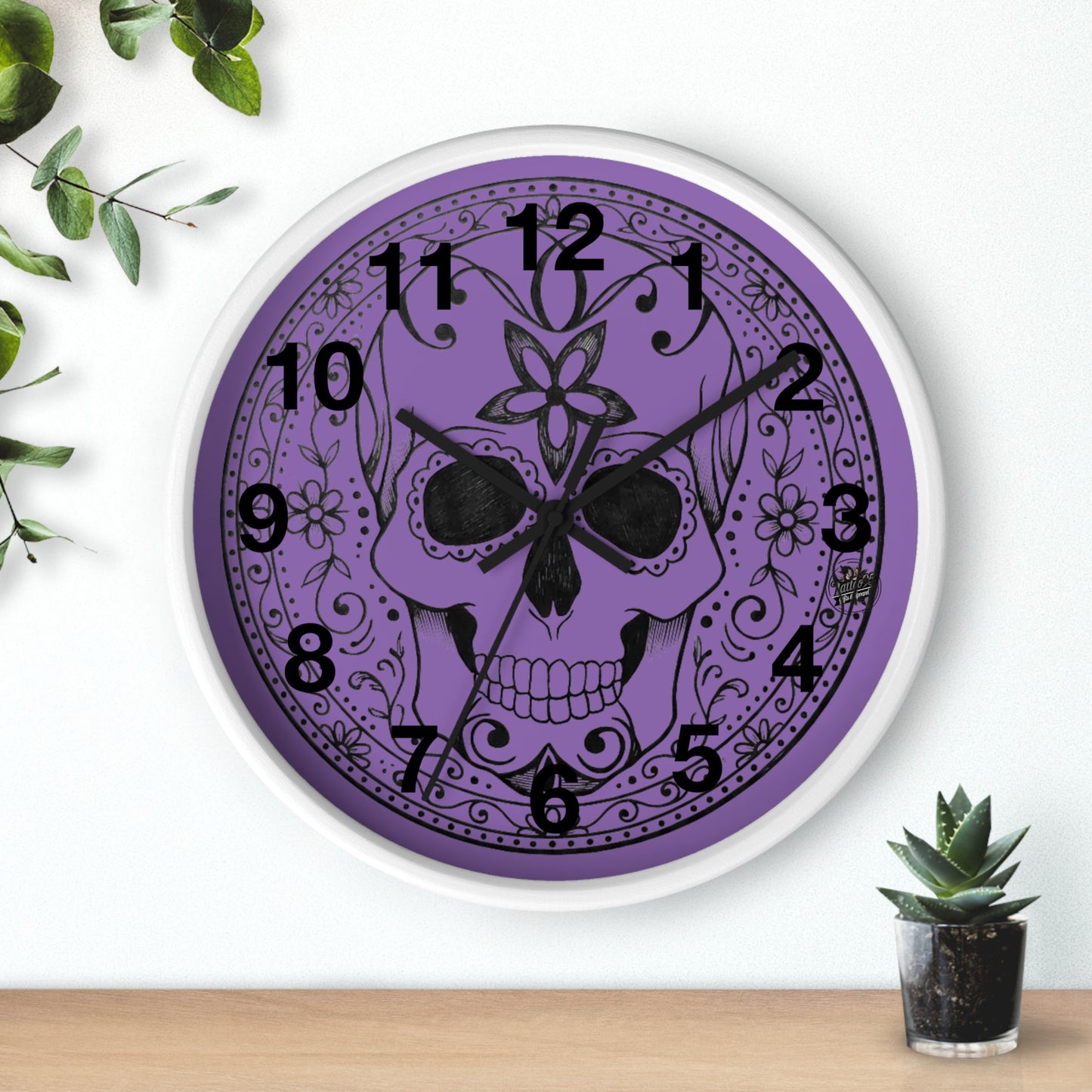 Sugar Skull - Wall Clock — Purple Background (Black or White Base)