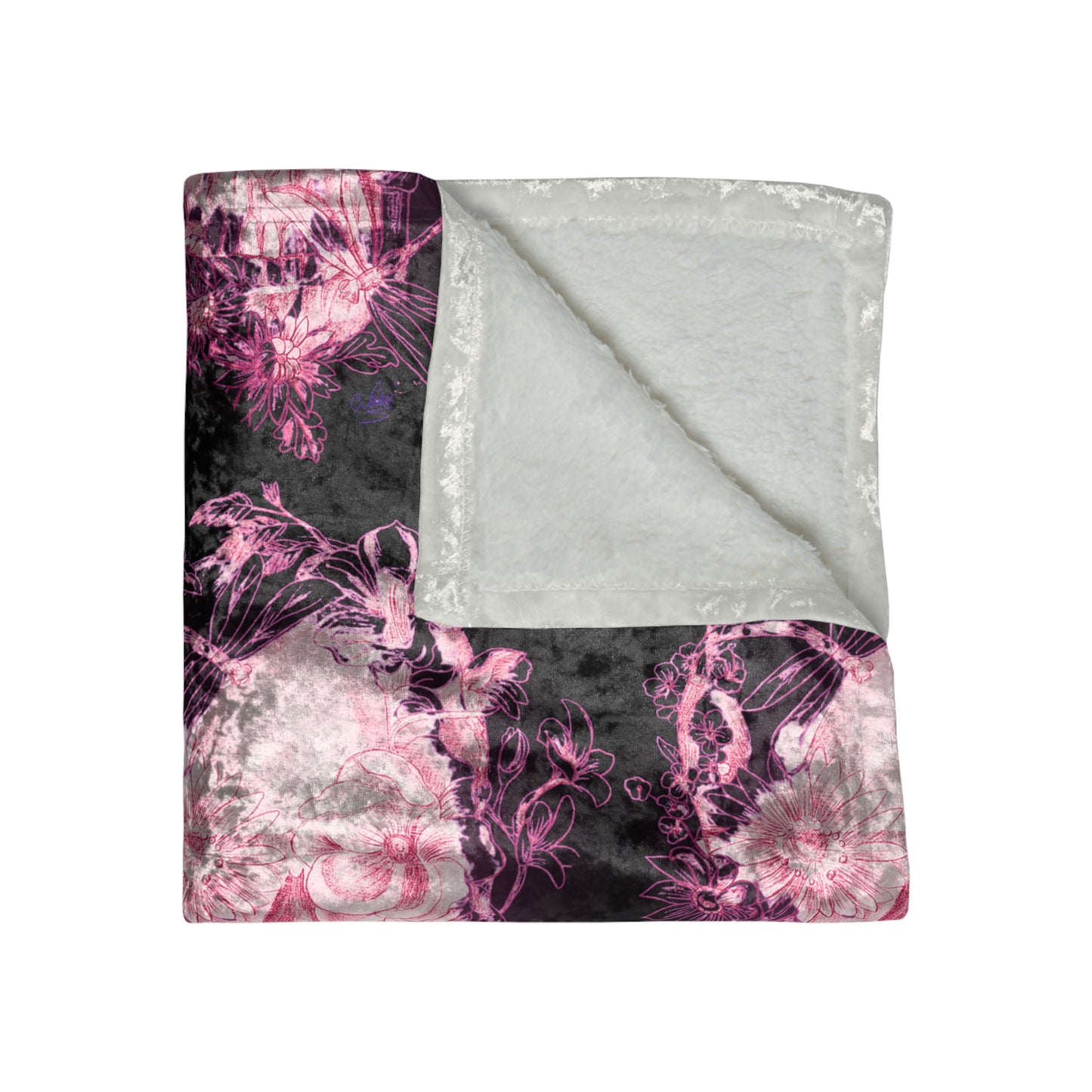 Floral Skull and Dragonfly Tattoo Art (Pink) - Crushed Velvet Blanket (50" x 60")