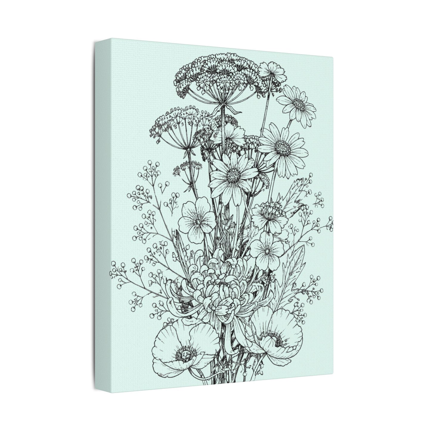 Wildflower Floral Bouquet Sketch Satin Canvas