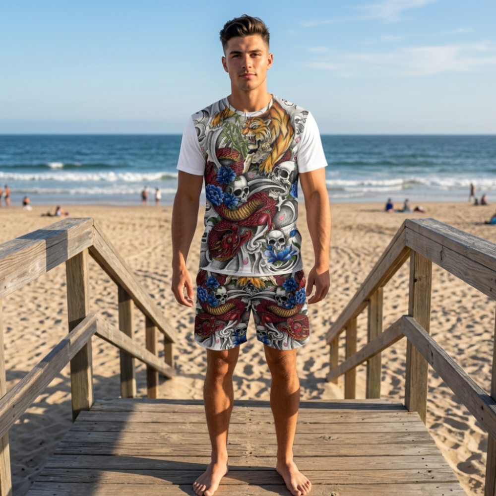Tiger, Dragon & Skulls - Oversized cotton t-shirt