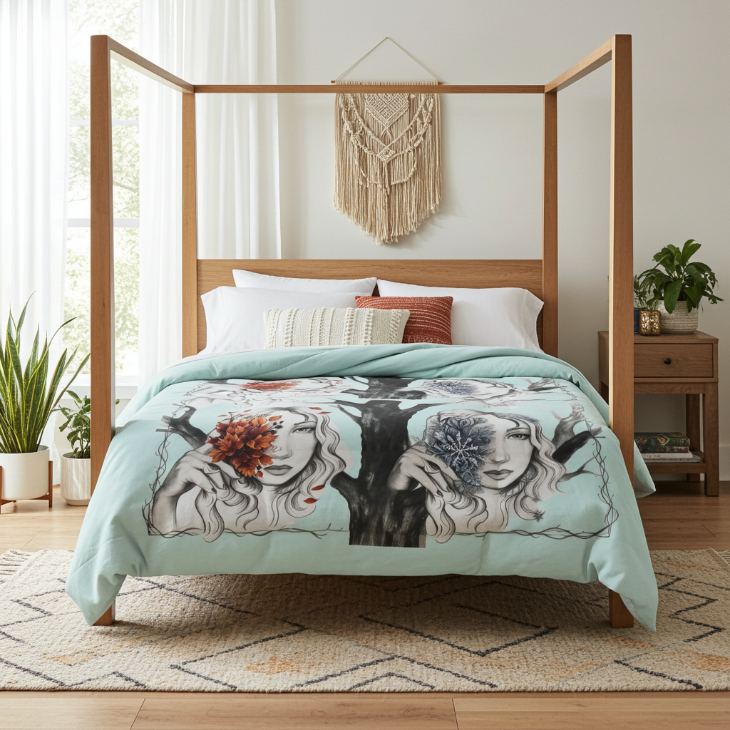 4 Seasons Celtic Ladies Cotton Comforter - Soft White Down Alternative Duvet - 4 Celtic Art Style Bedding