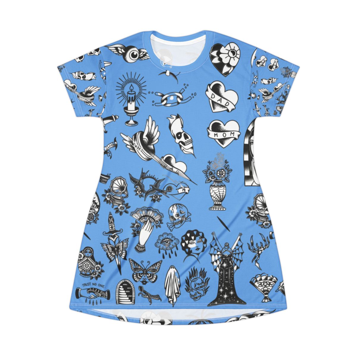 Tattoo Flash All-Over Print T‑Shirt Dress — Original Mini Tattoo Artwork