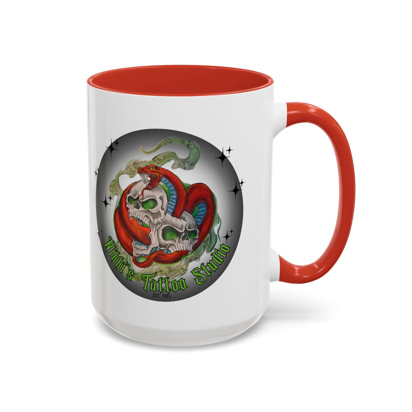 Nikki's Tattoo Studio Collection - Skull and Red Snake Logo, Coffee Mug