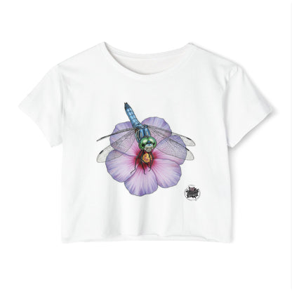 Dragonfly Hbiscus - White Cropped TShirt (XS-2XL)