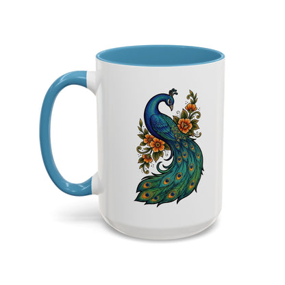 Floral Peacock - Ceramic Mug, 11oz and 15oz - Coffee, Tea or Hot Chocolate