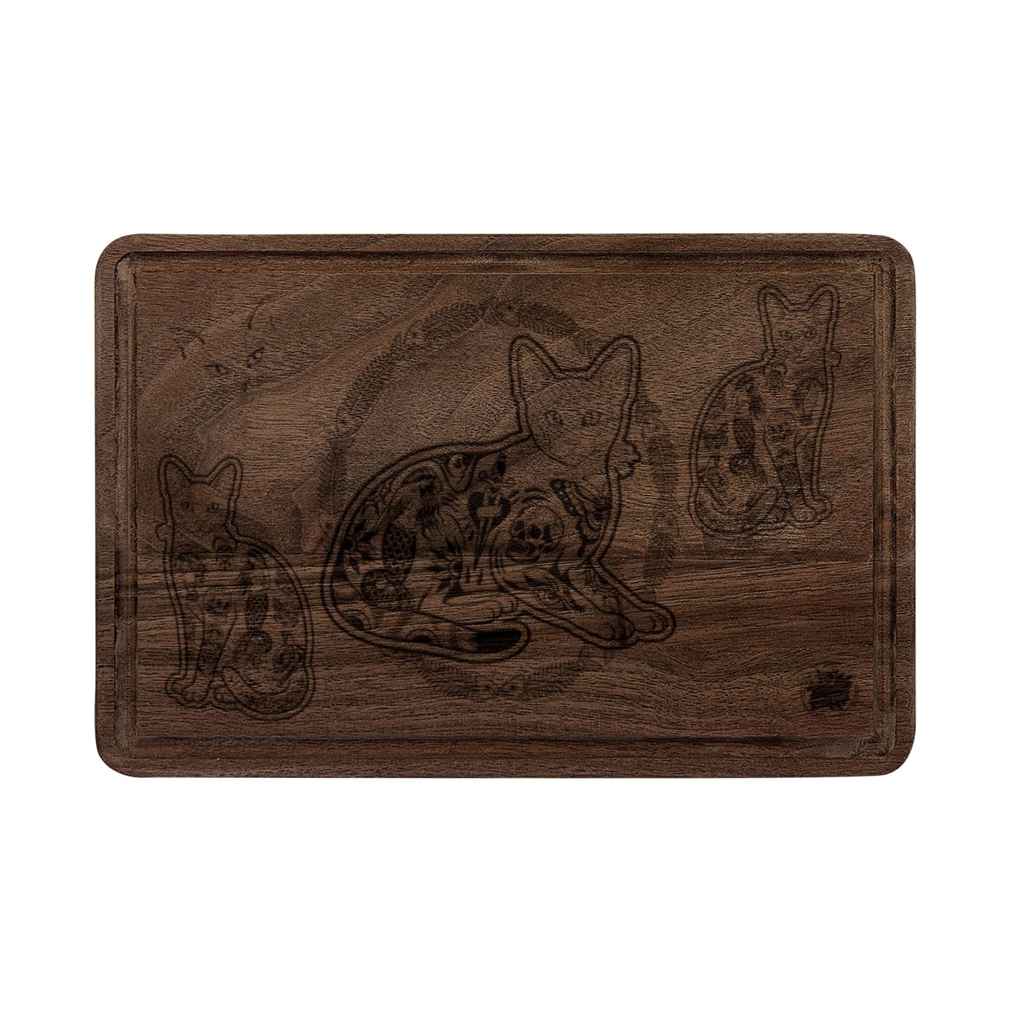 Tattooed Cat Fish Bones Circle Original Tattoo Artwork - Engraved Paddle & Rectangular Cutting Boards — Decorative Serving & Chopping Board