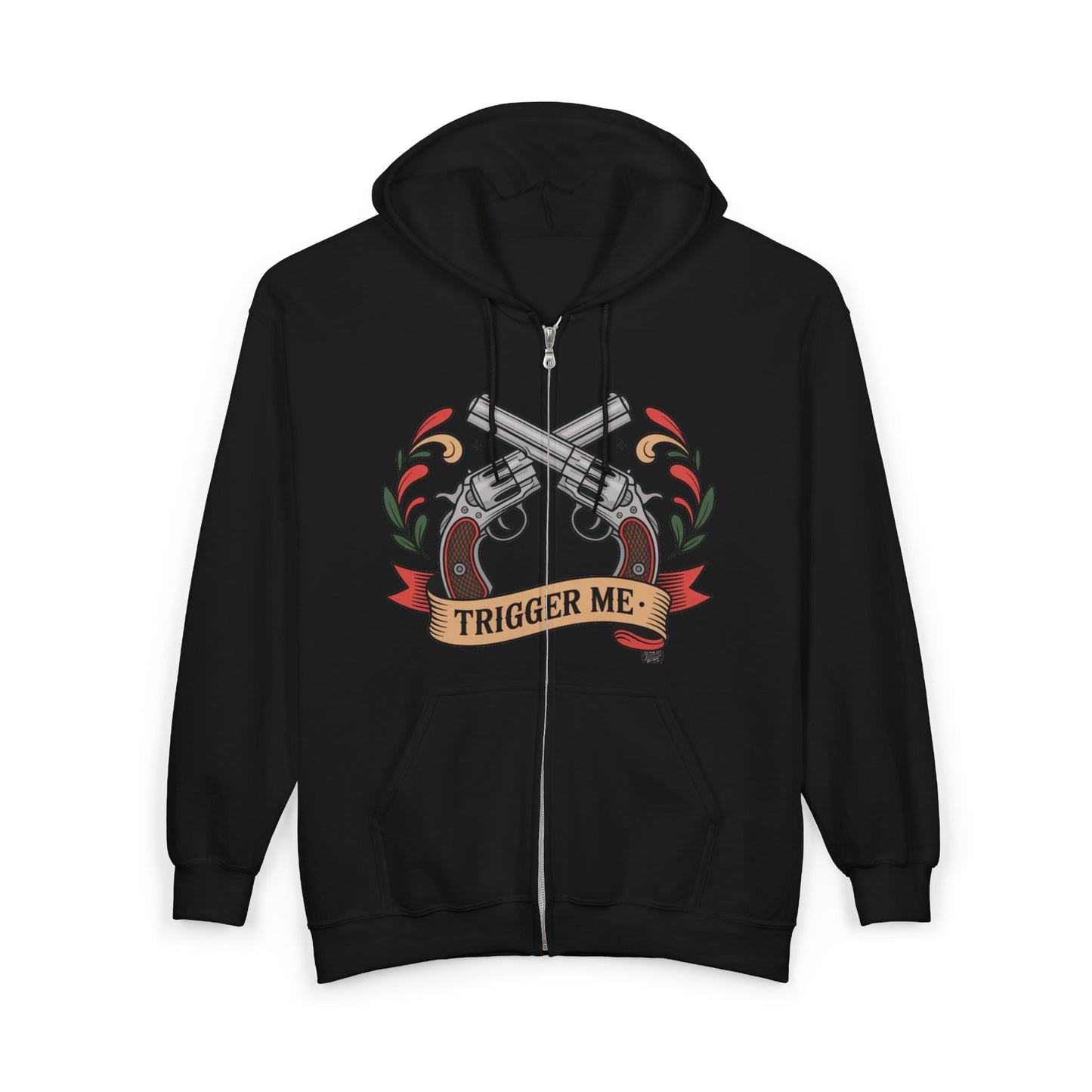 Trigger Me - Black Zip-Up Hoodie — Graphic Zip Hoodie