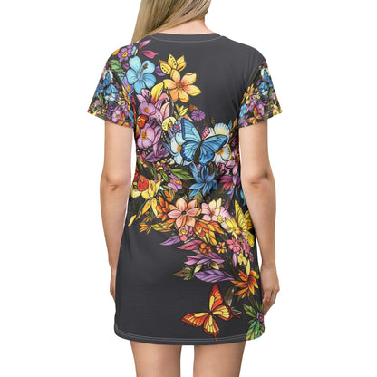 Butterfly Floral Cascade T-Shirt Dress — All-Over Print