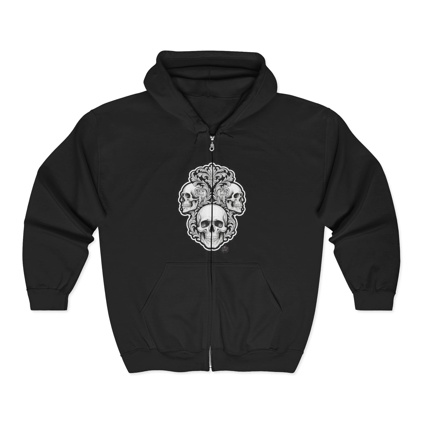 Skull Filigree - Zip-Up Hoodie — Black Graphic Zip Hoodie