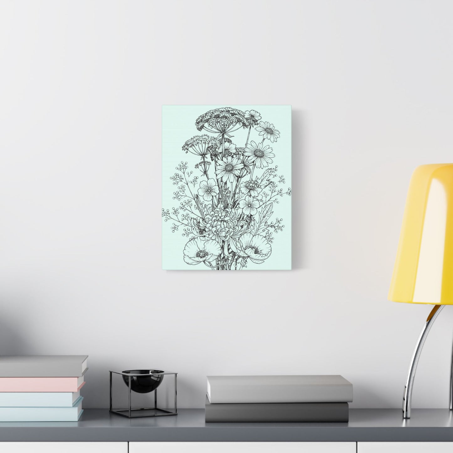 Wildflower Floral Bouquet Sketch Satin Canvas