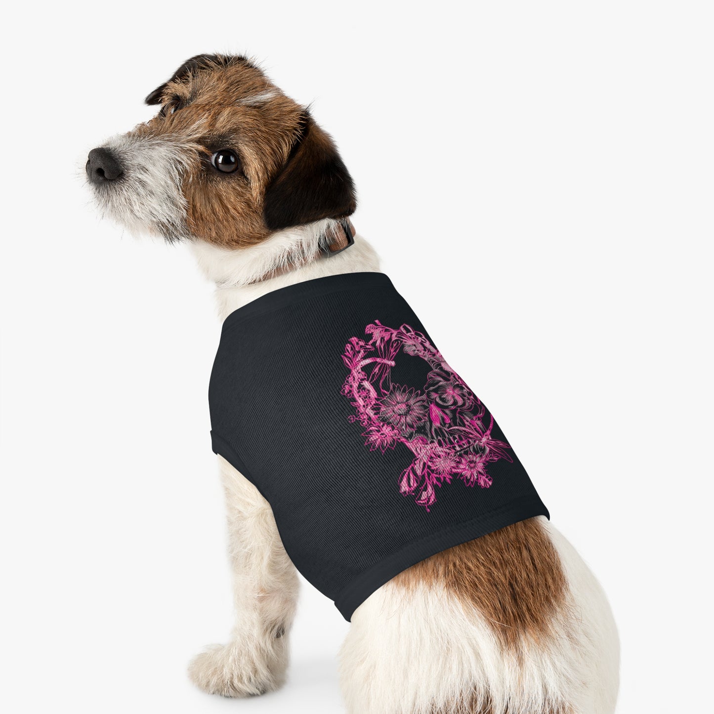 Floral Skull and Dragonfly Tattoo Art (Pink) - Black Pet  Tank Top – White Pet Tank Top