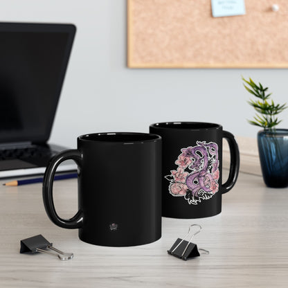 Dragon Orchids - Black Coffee Mug — Matte Tattoo Floral Design (11oz & 15oz)