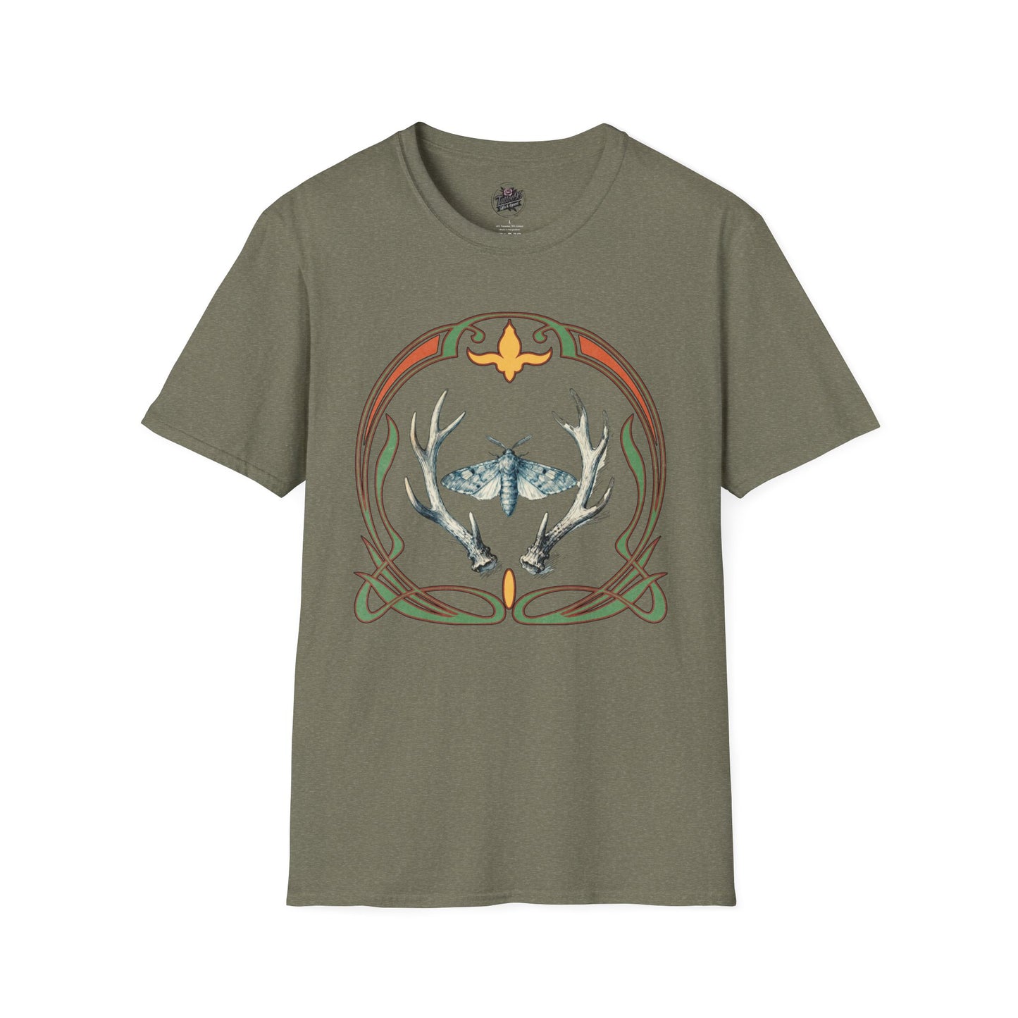 Moth & Antler Tattoo Art - T-Shirt — Nature-Inspired Celtic Frame Graphic Tee