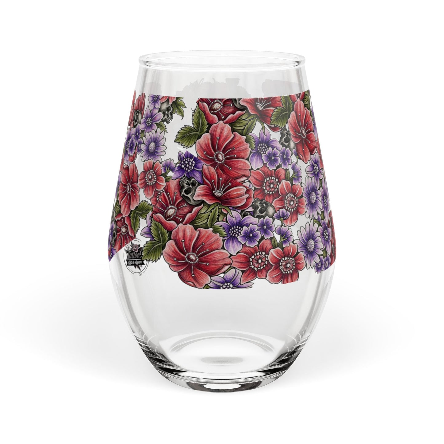 Flowers & Skulls - Stemless Wine Glass, 11.75oz