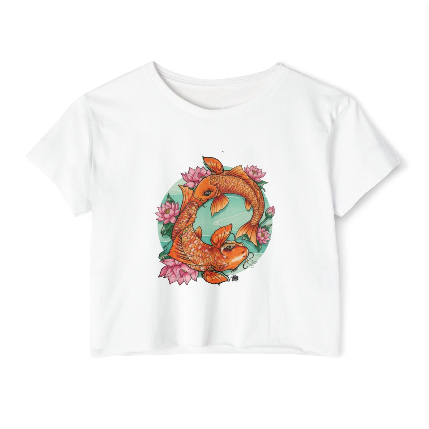 Koi Fish Tattoo - Women's Crop Top — White Festival Cropped T-Shirt