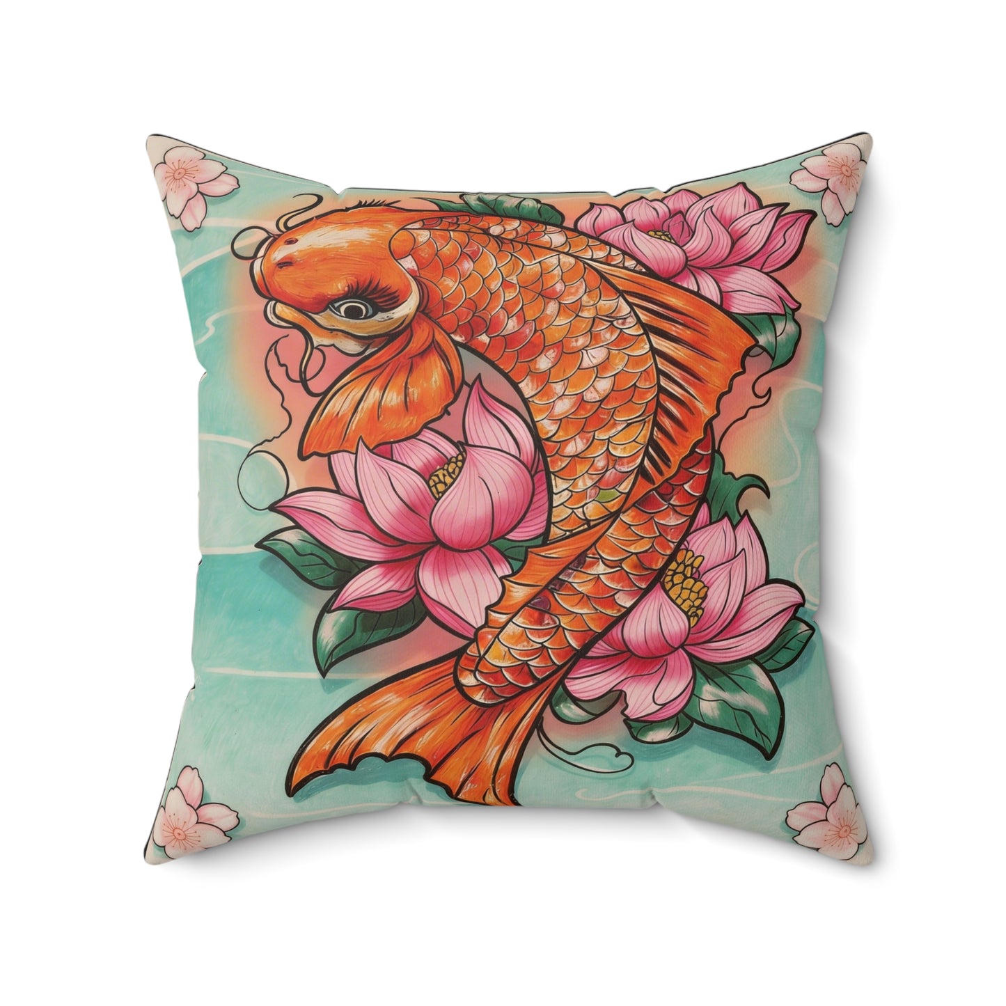 Girly Koi Pink Lotus Tattoo - Decorative Pillow