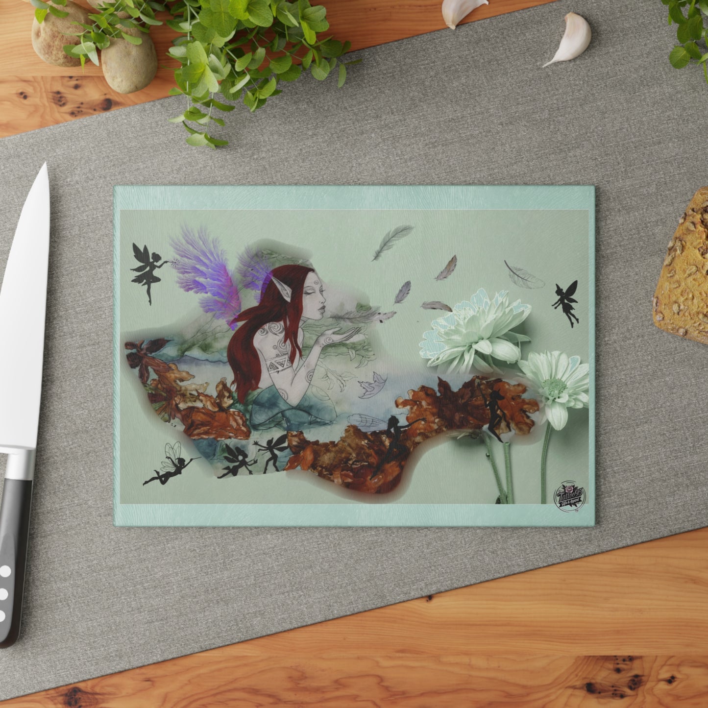 Fairy Dreams Artwork - Glass Cutting Board — Tempered Decorative Chopping/Serving Board