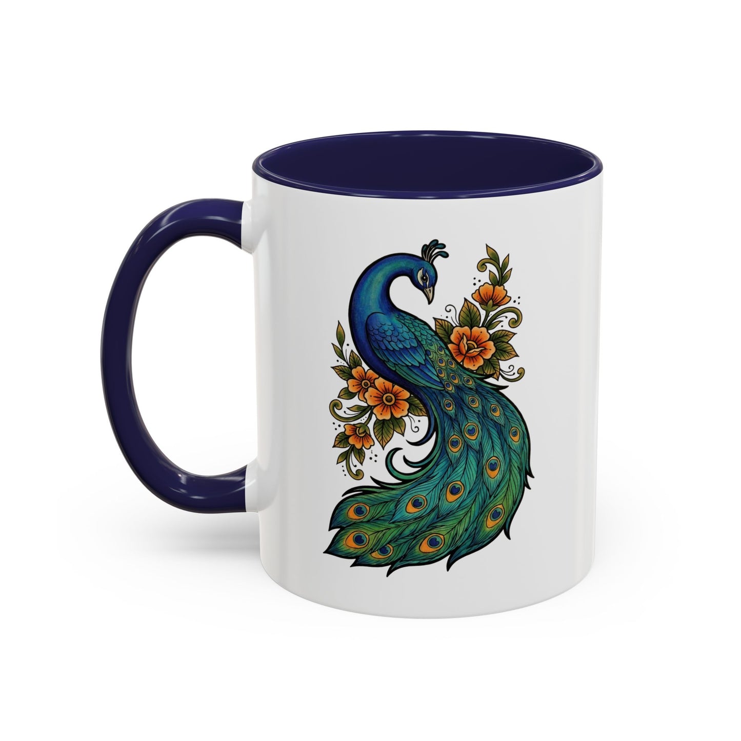 Floral Peacock - Ceramic Mug, 11oz and 15oz - Coffee, Tea or Hot Chocolate