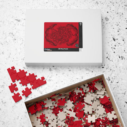 Snake, Hummingbird and Peonies Tattoo Artwork - Jigsaw Puzzle — PIECES are 110, 252, 520 and 1014 Glossy Finish