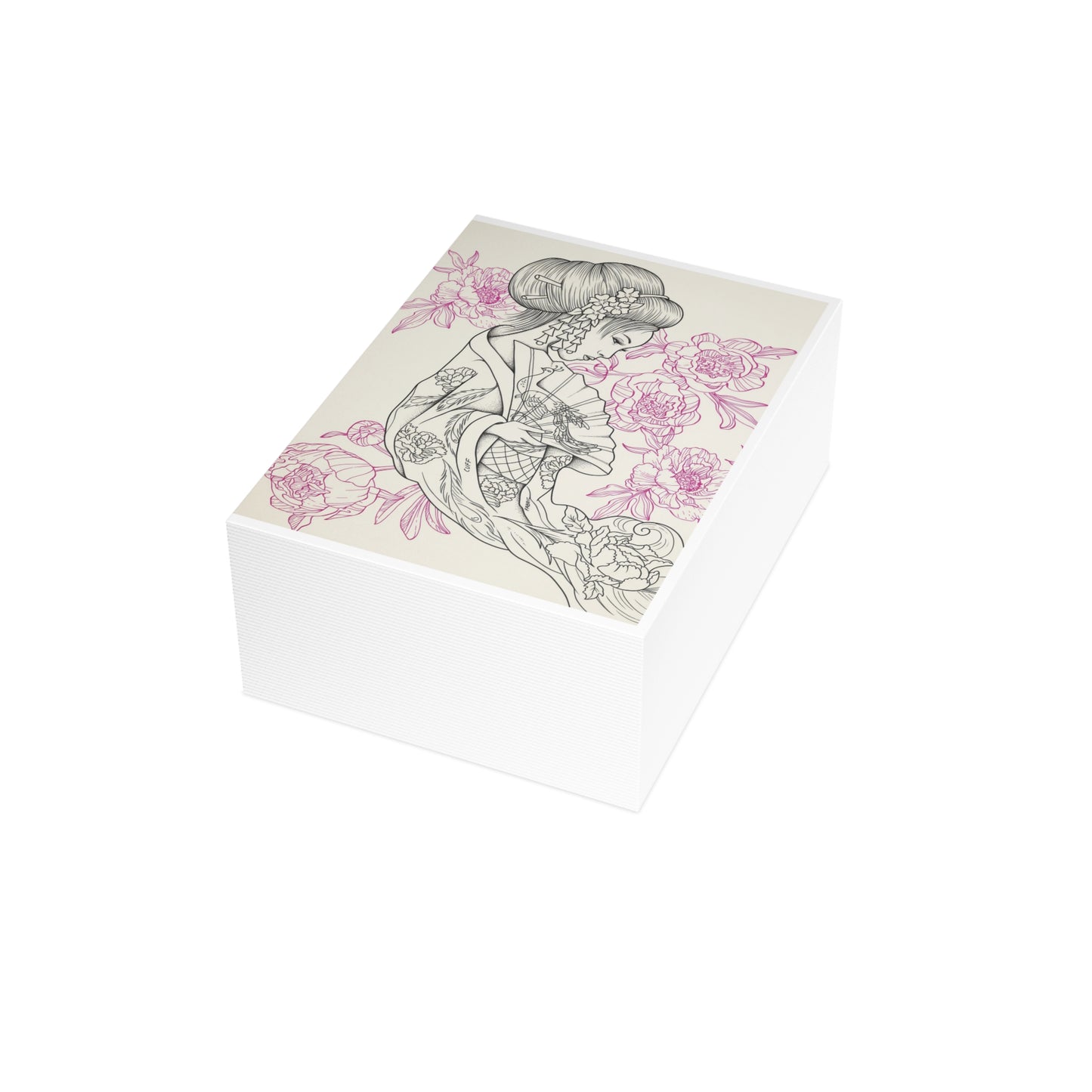 Flowing Geisha Greeting Card — Original Tattoo Design (Pack of 1/10/30/50)