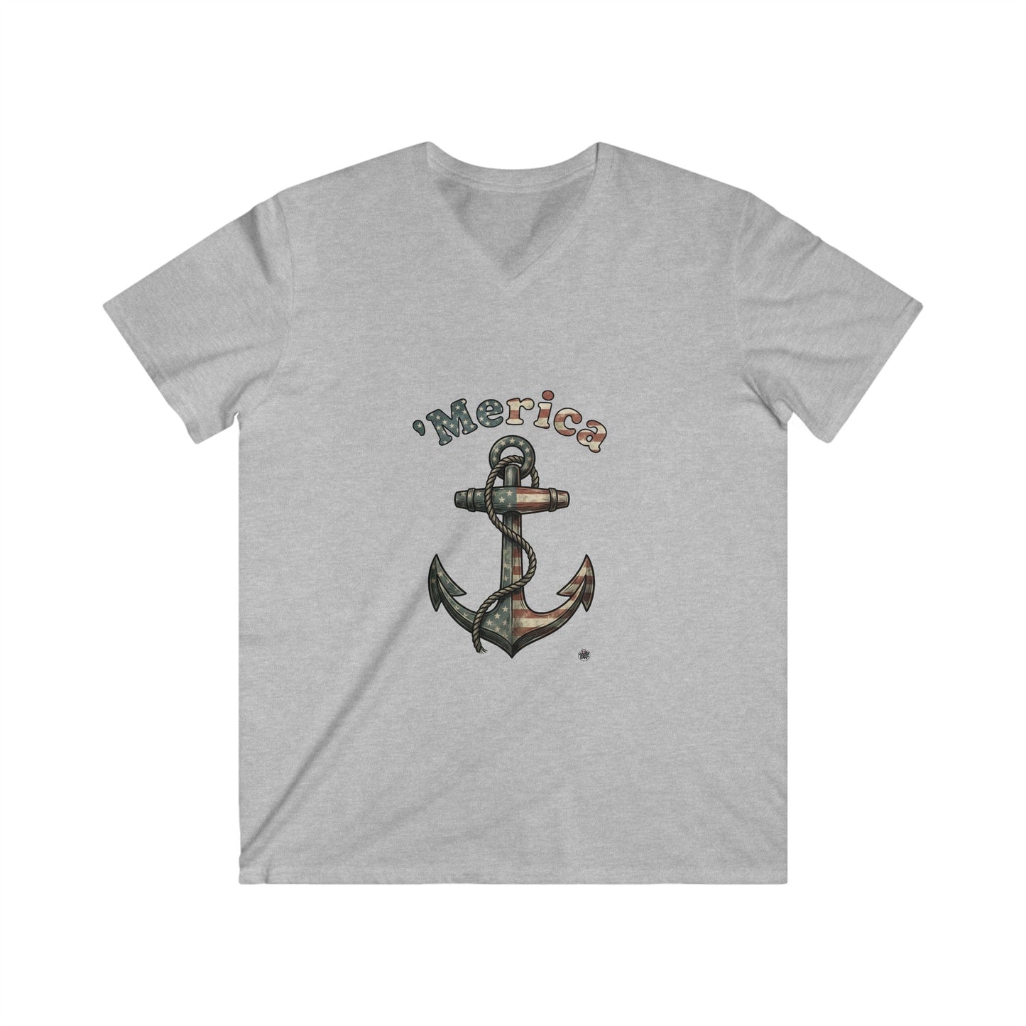 'Merica Anchor Flag V-Neck Tee — Vintage Patriotic Unisex Shirt